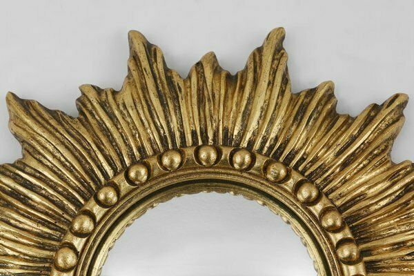 Gold Sunburst Mirror In Resin With Convex Mirror, France, 1960s photo Home Decor