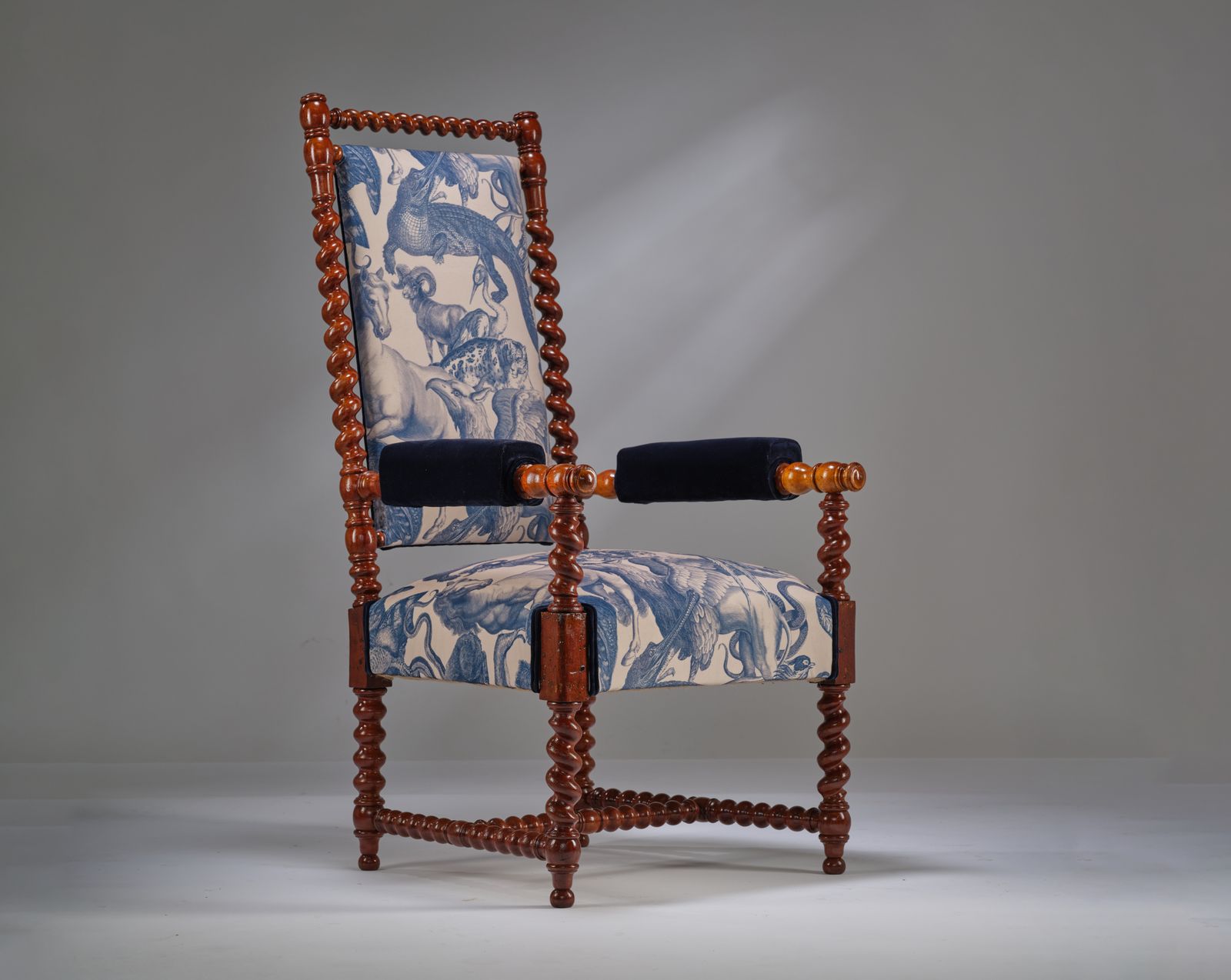 Furniture Antique 19th Century ‘Barley With A Twist’ Mythical Creature Velvet Chair, England Circa 1890 photo