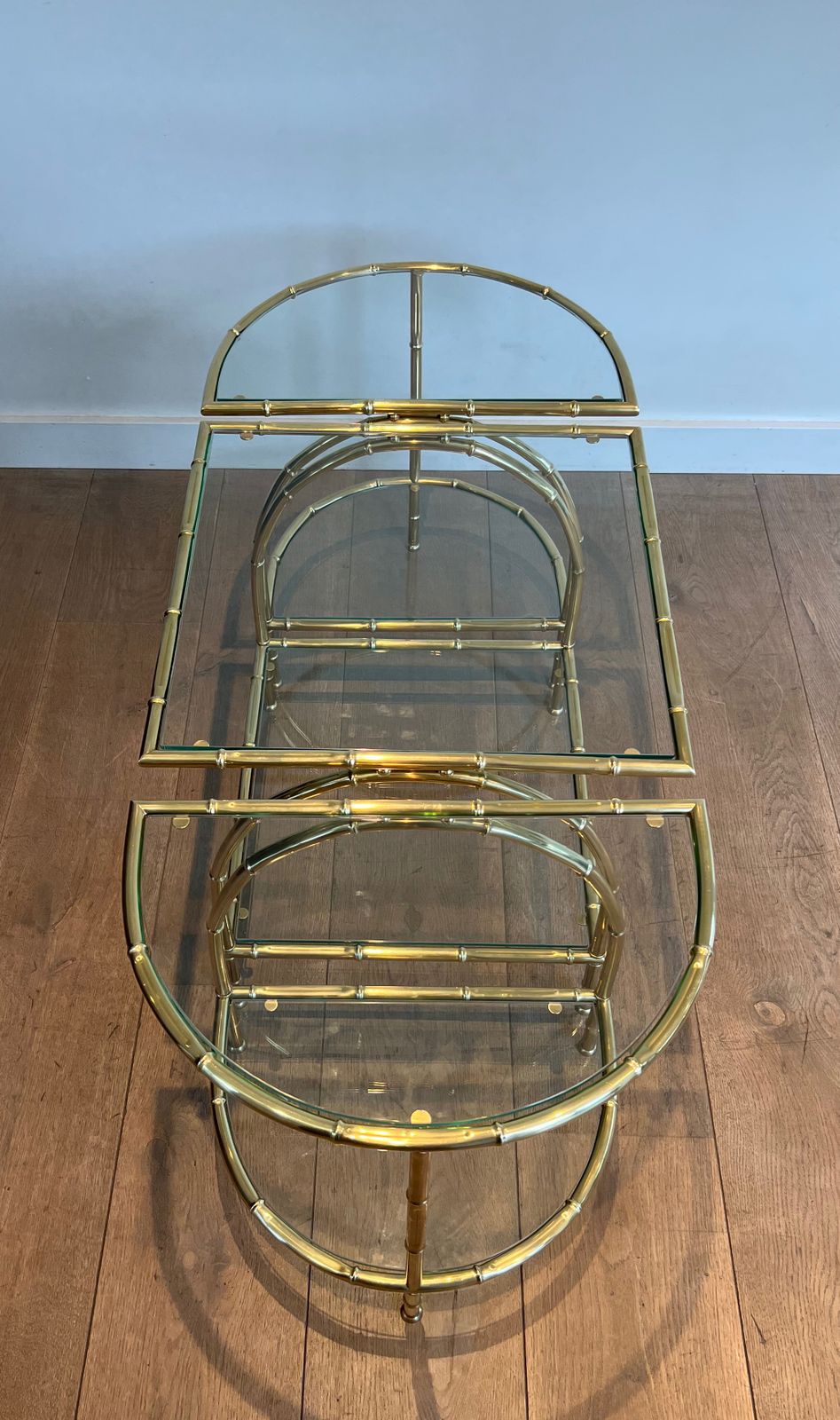 Tripartite Coffee Table In Faux Bamboo Style Brass In The Taste Of Maison Baguès photo Furniture