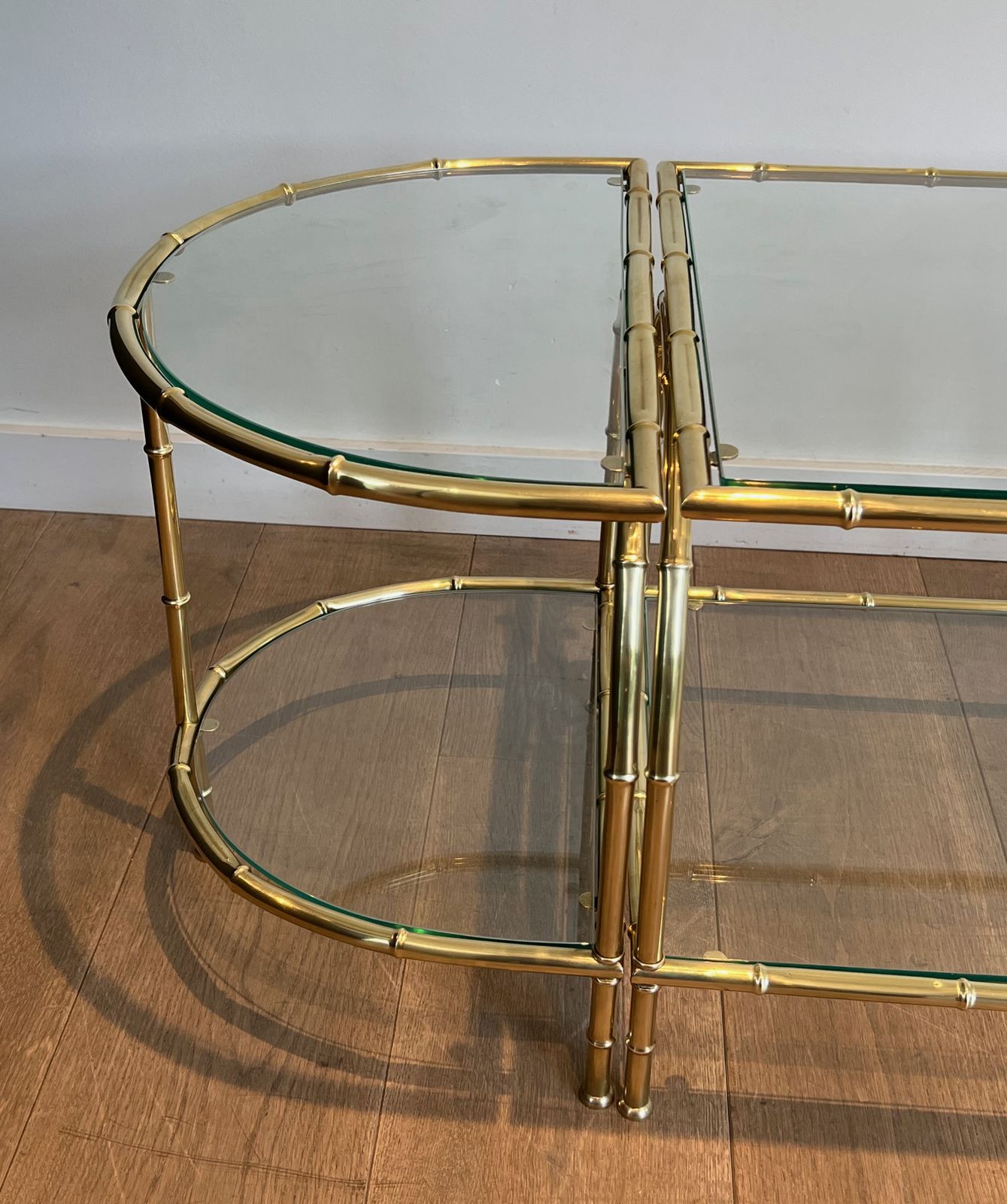 Tripartite Coffee Table In Faux Bamboo Style Brass In The Taste Of Maison Baguès photo vinterior