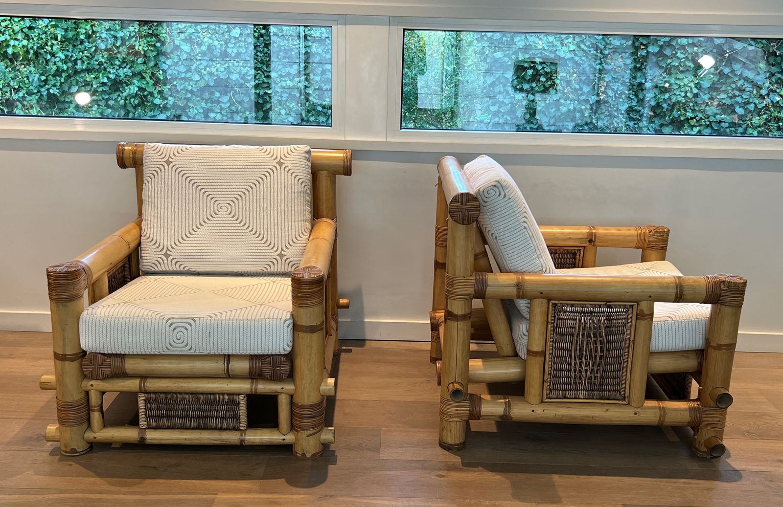 Pair Of Large Bamboo Armchairs And Pierre Frey Cushions photo Furniture