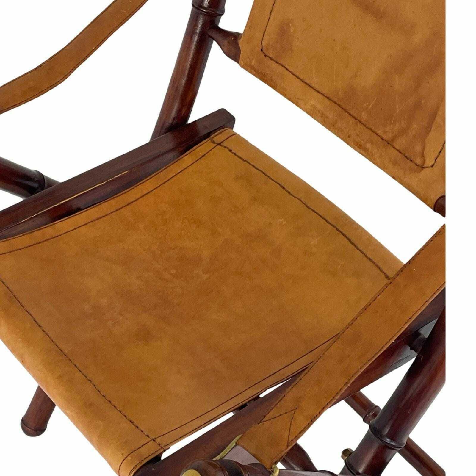 Officer's Chair   Wood And Leather Upholstery   Military Campaign Style photo for sale