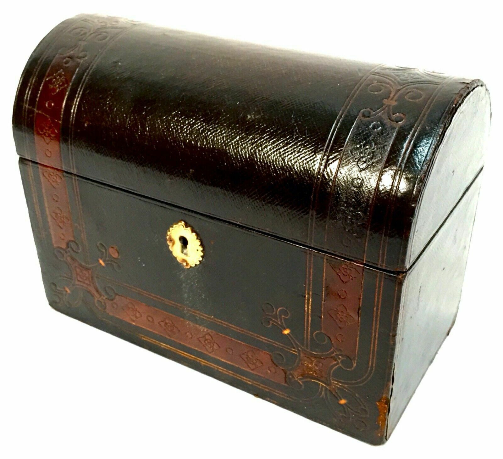 Antique Moroccan Leather Bound Stationery Box Desktop Paper Tidy C.1900