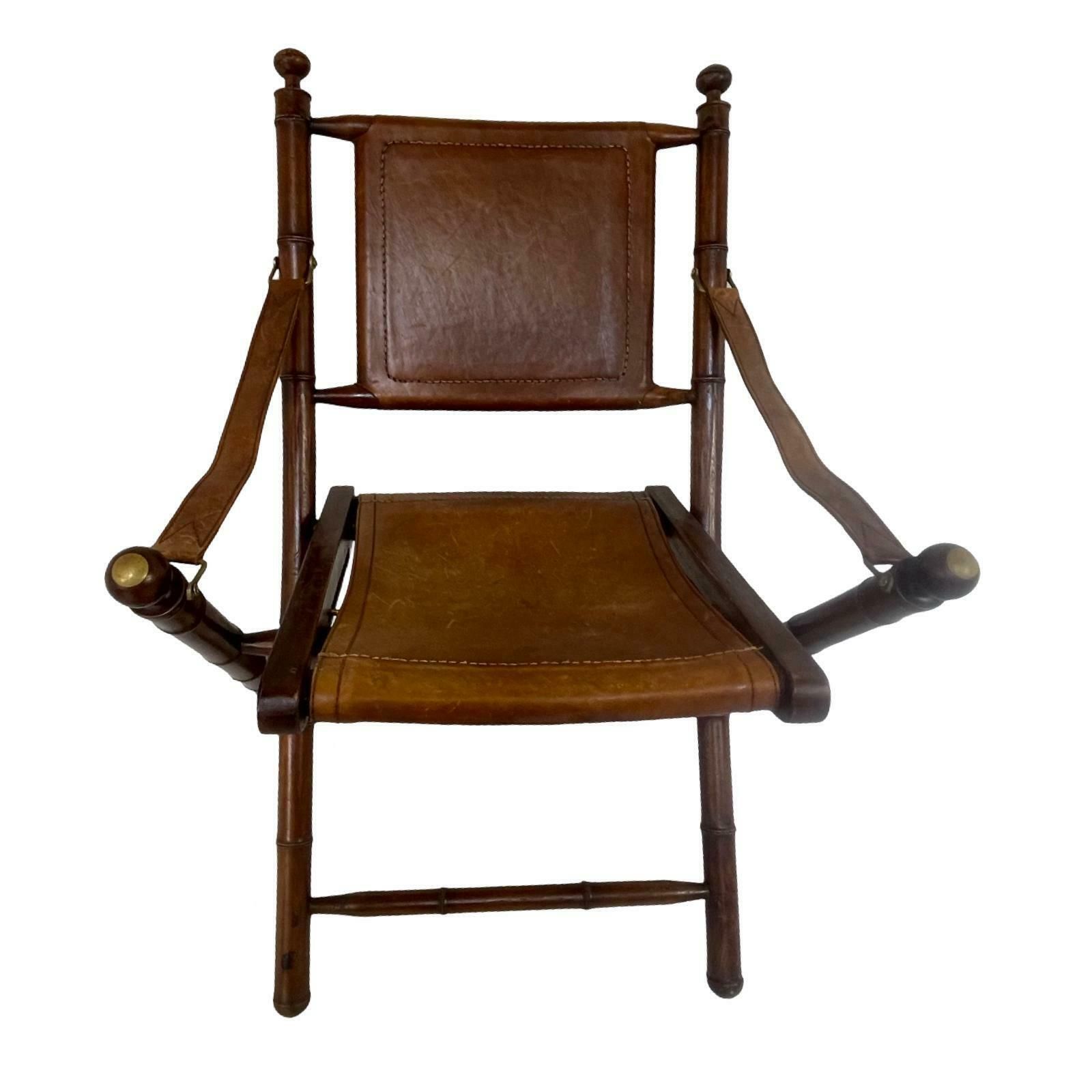 Officer's Chair   Wood And Leather Upholstery   Military Campaign Style photo vinterior