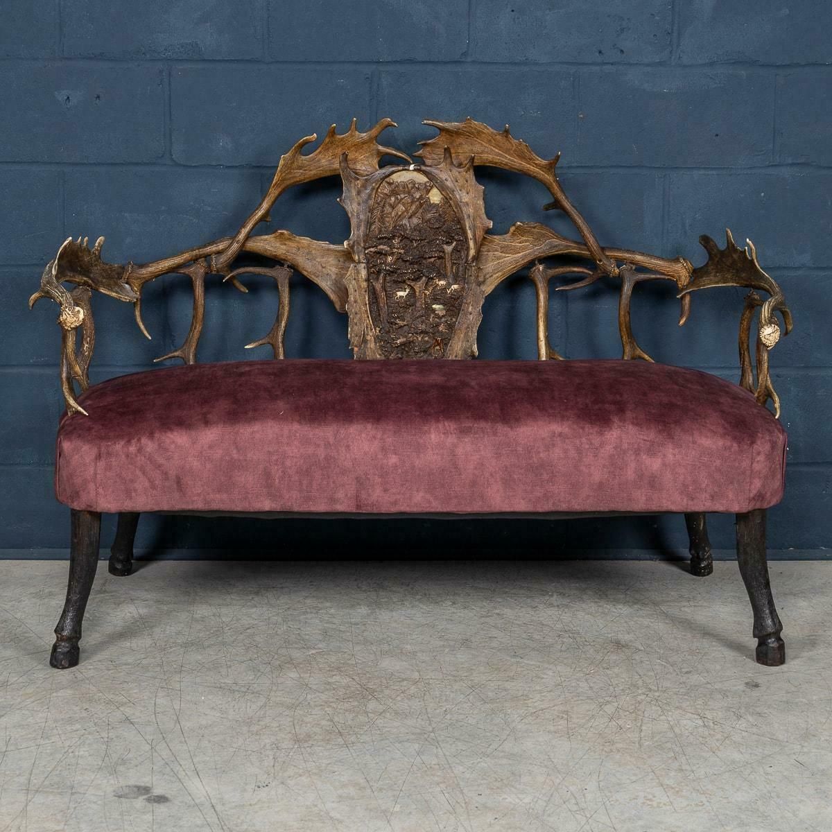 Antique 19th Century Black Forest Antler Horn Sofa, Swiss/German C.1890 photo for sale
