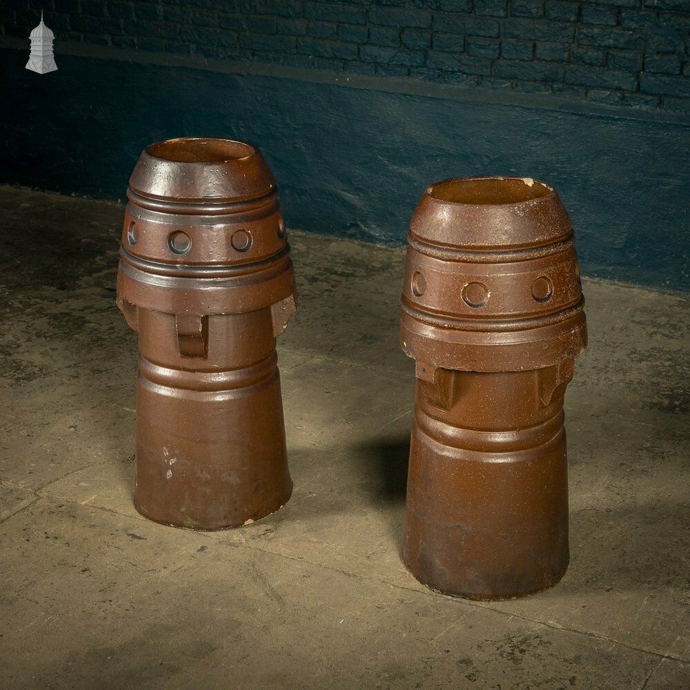 360.0 Chimney Pot Planters, Salt Glazed, Pair photo