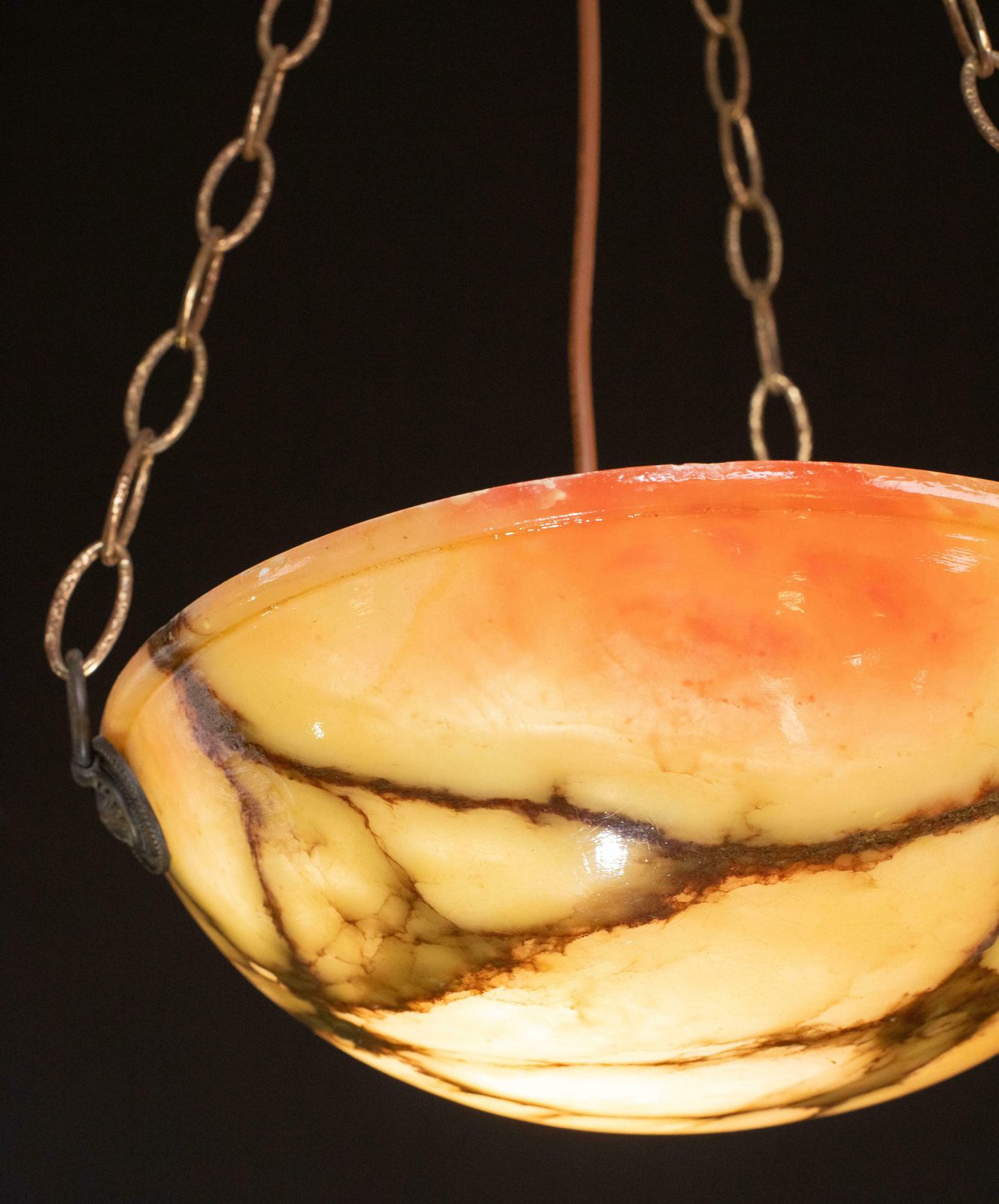 Great Design Red And Orange Art Deco White Alabaster Chandelier, 1940s photo 1461.0