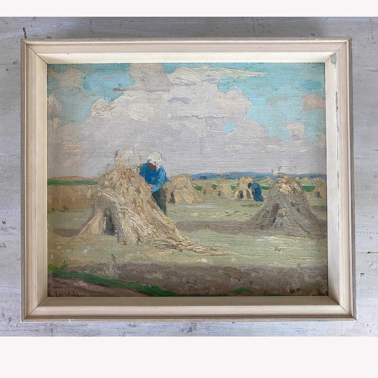 Impressionist Landscape   Antique Oil Impressionist Painting Of A Sunlit Meadow At Harvest Time By R. Löschke (1887 1920) photo Art