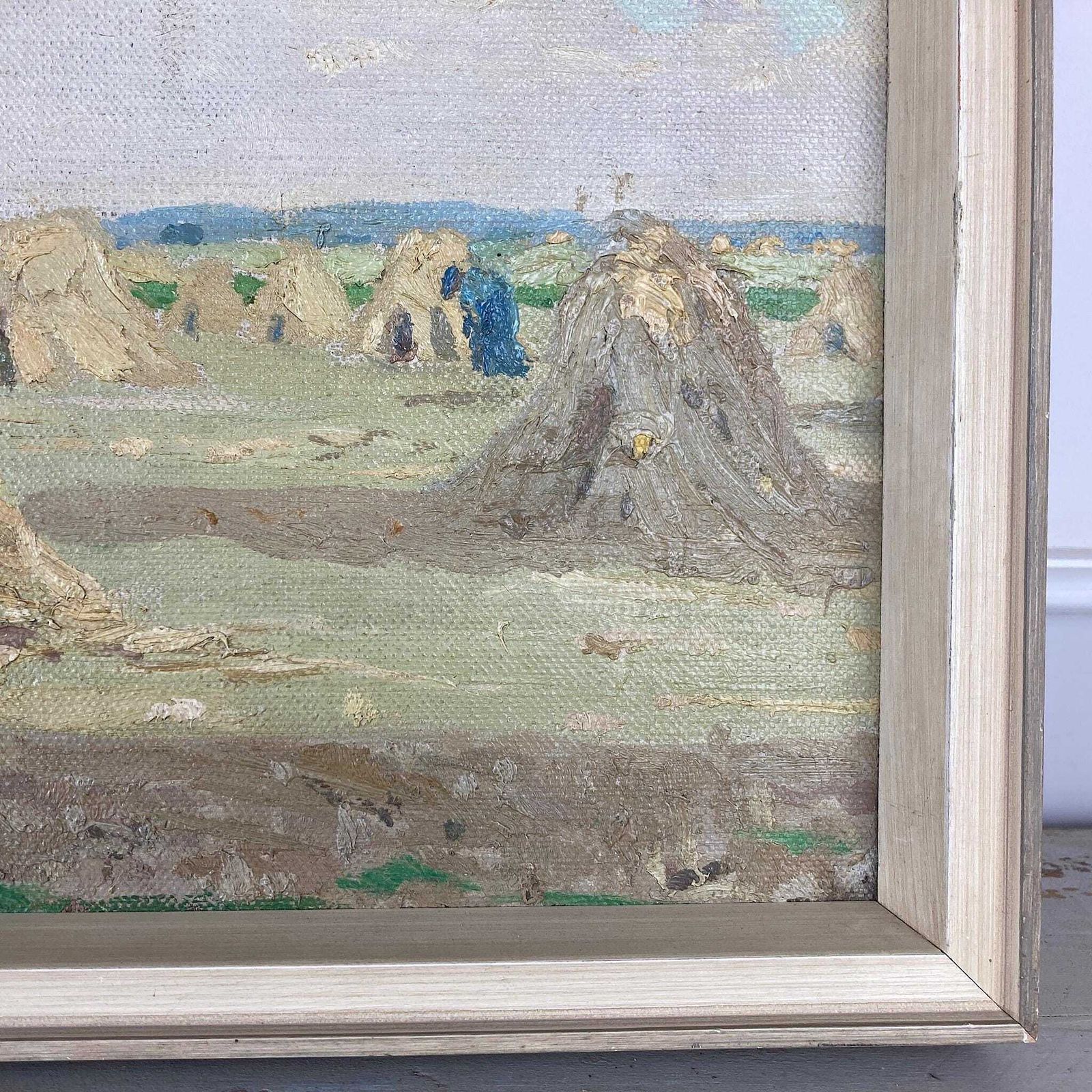 Impressionist Landscape   Antique Oil Impressionist Painting Of A Sunlit Meadow At Harvest Time By R. Löschke (1887 1920) photo vintage
