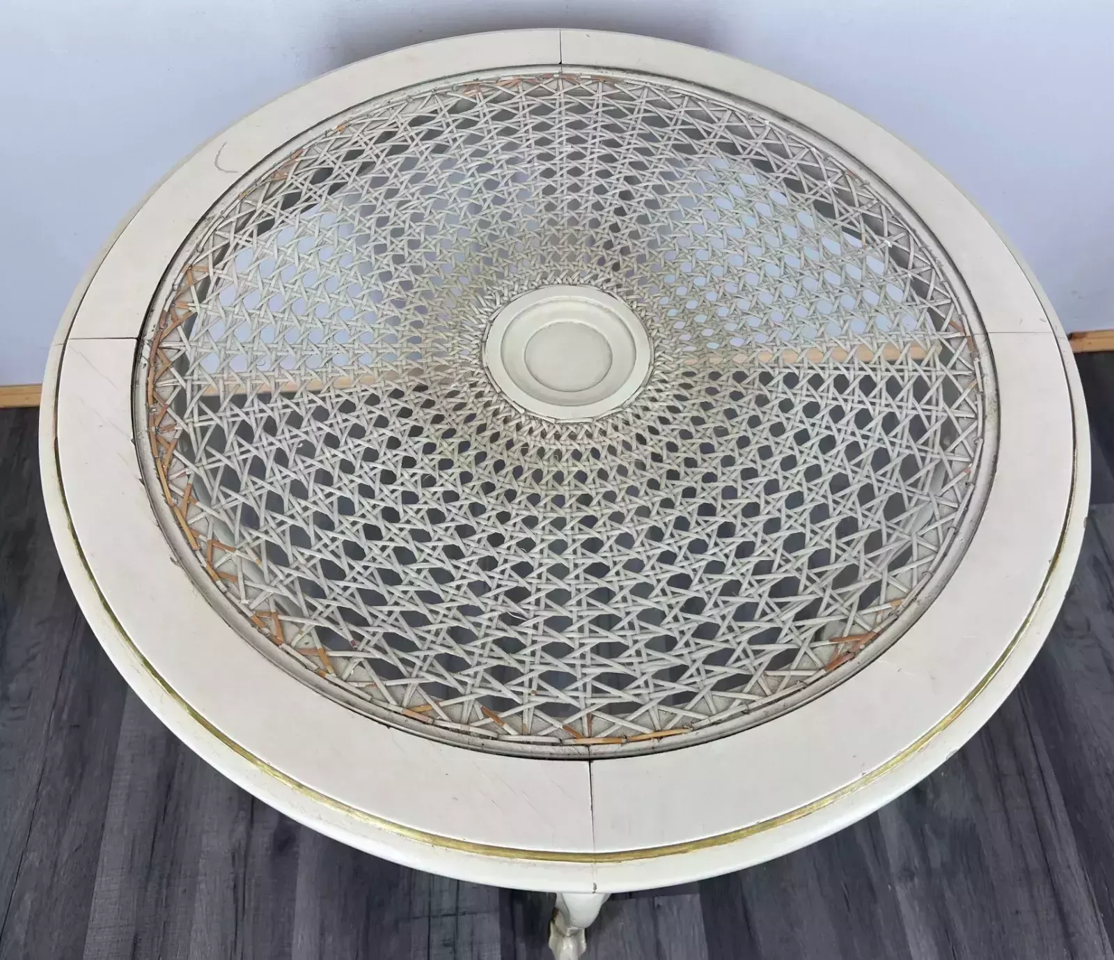 photo for sale Shabby Chic Coffee Table Round With Glass Top French Louis XIV Lot 3282
