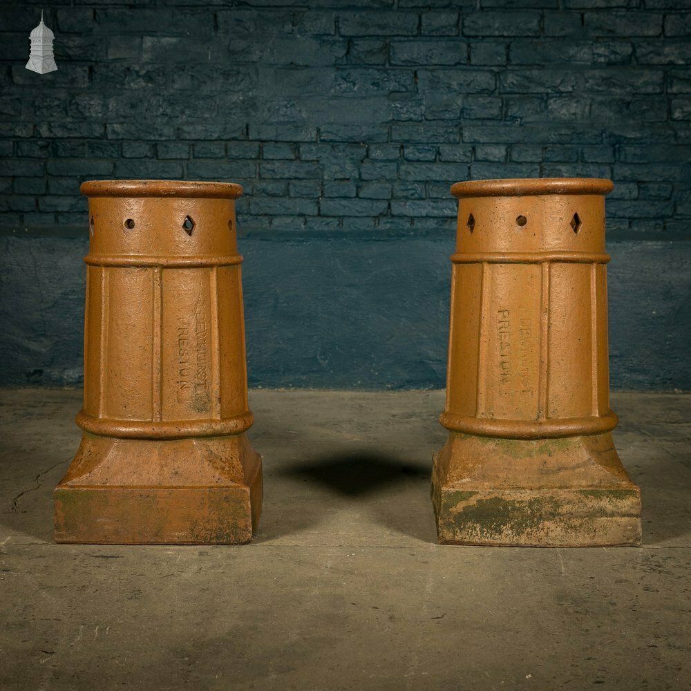 360.0 Chimney Pot Planters, Salt Glazed, Pair photo