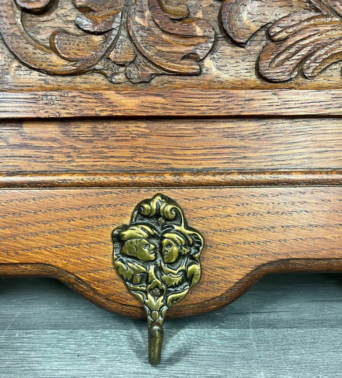 French Coat Hooks Antique French 7 Hook Ornate Carved Coat Plate Rack photo furniture