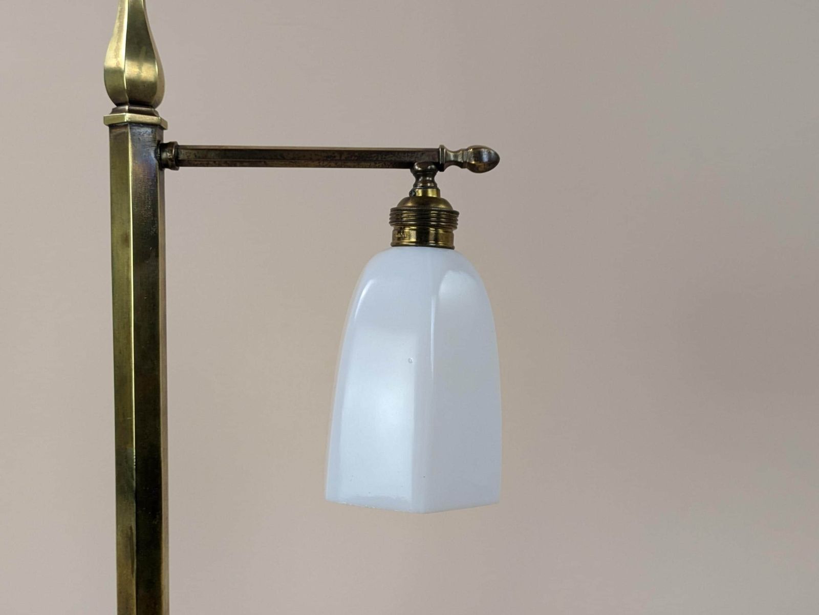 Antique French Bronze Desk Lamp With White Milk Glass Shade, 1930s Art Deco Style Bronze Table Lamp From France, Antique Paris Lighting photo vintage