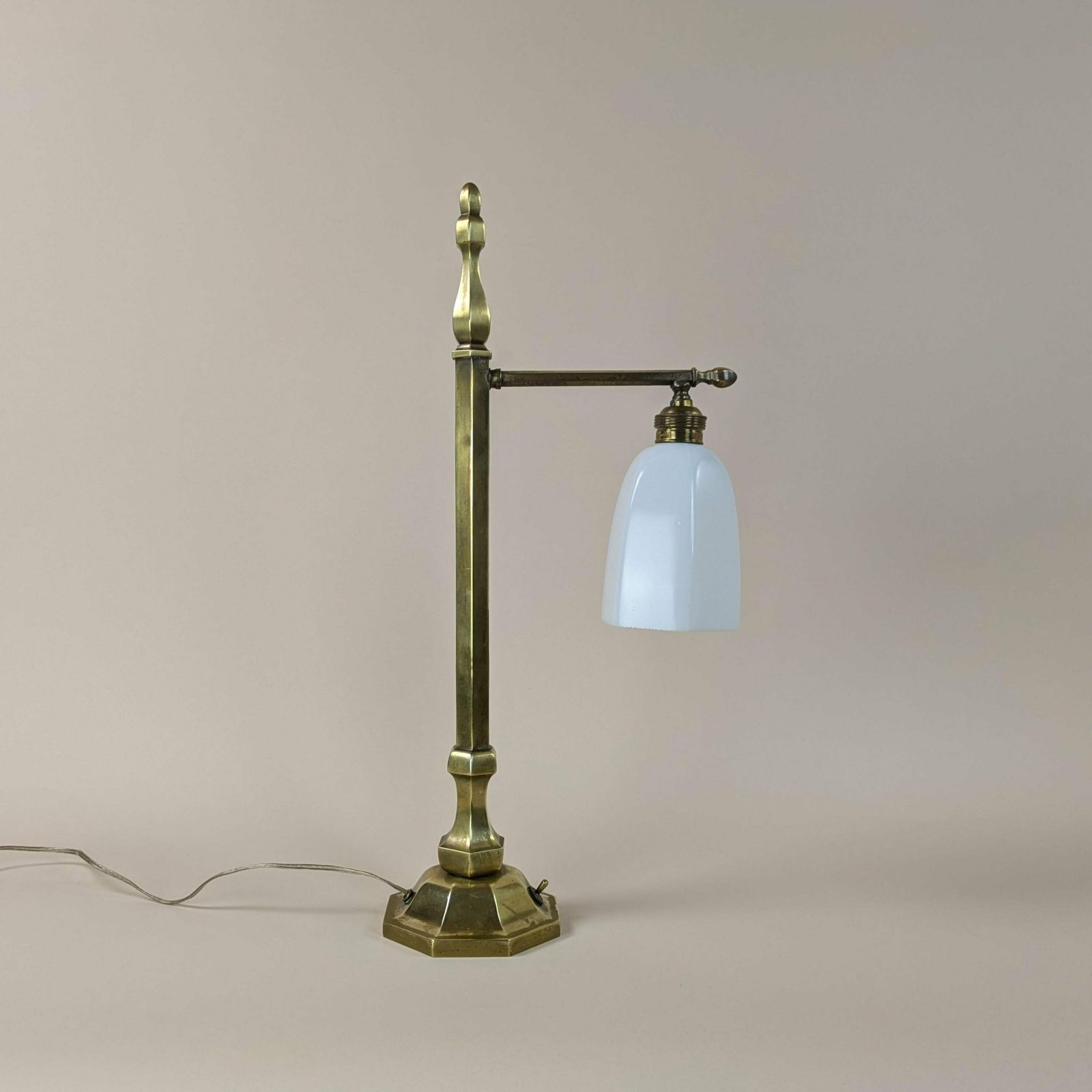 photo for sale Antique French Bronze Desk Lamp With White Milk Glass Shade, 1930s Art Deco Style Bronze Table Lamp From France, Antique Paris Lighting