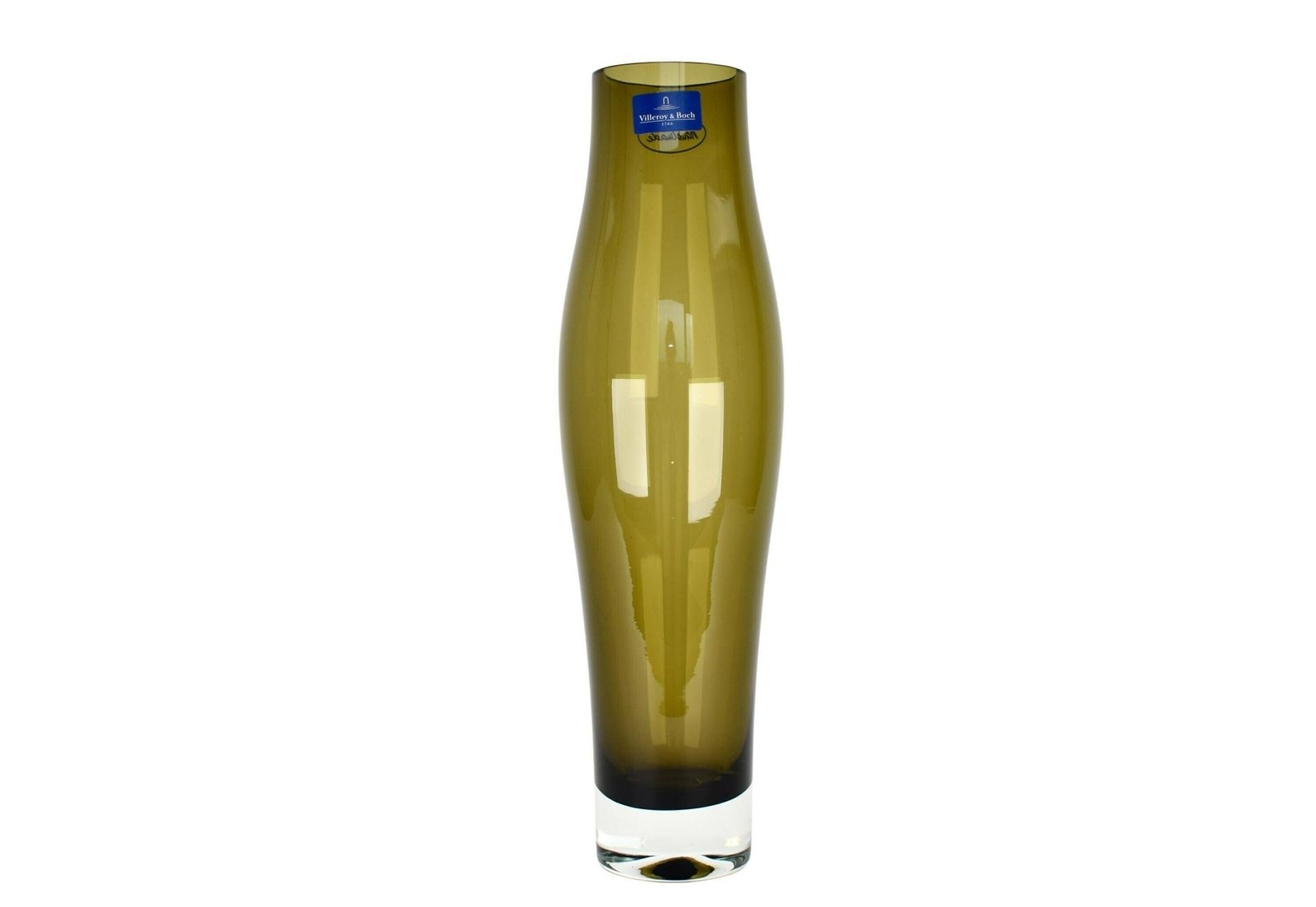 Villeroy & Boch Olive Green Glass Vase | Mid Century Modern Style Clear Base Germany Venini Murano Contemporary Decoration Safari Holmegaard