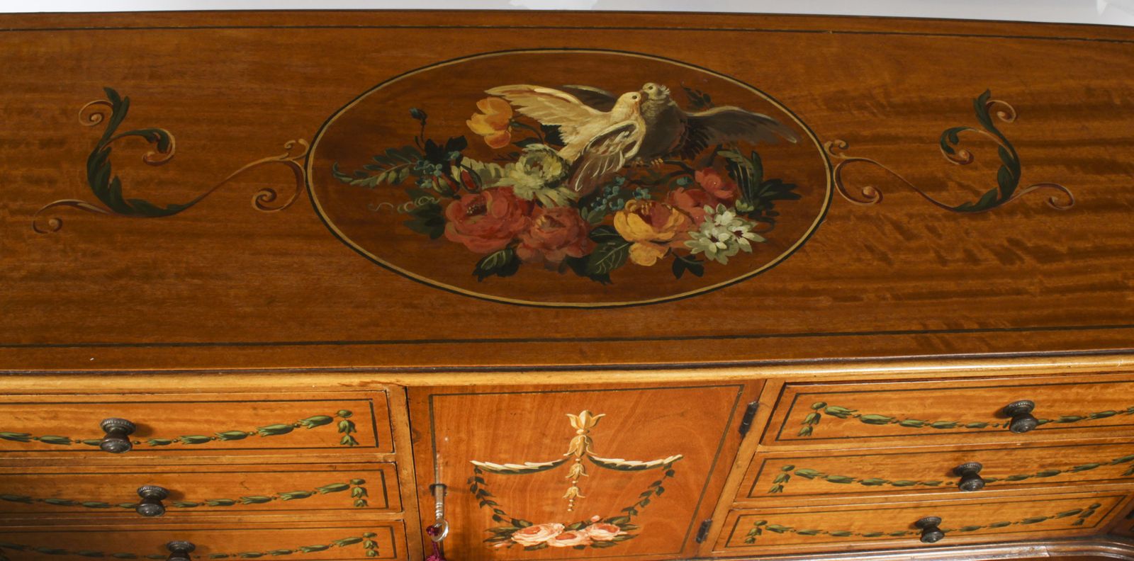 Edwardian Satin Wood & Floral Painted Carlton House Writing Desk C 1900 photo vinterior