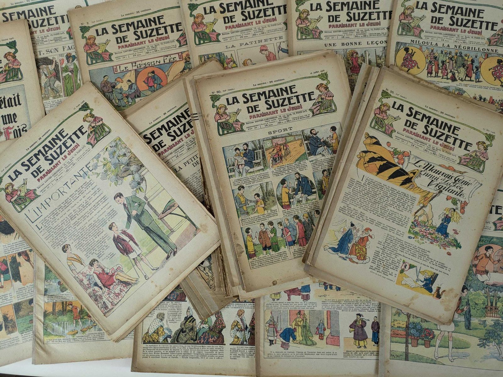 55 Antique French 1920s La Semaine De Suzette Magazines, Prop Set Design, Photography French Ephemera, Old Document, Scrapbooking Supplies photo for sale