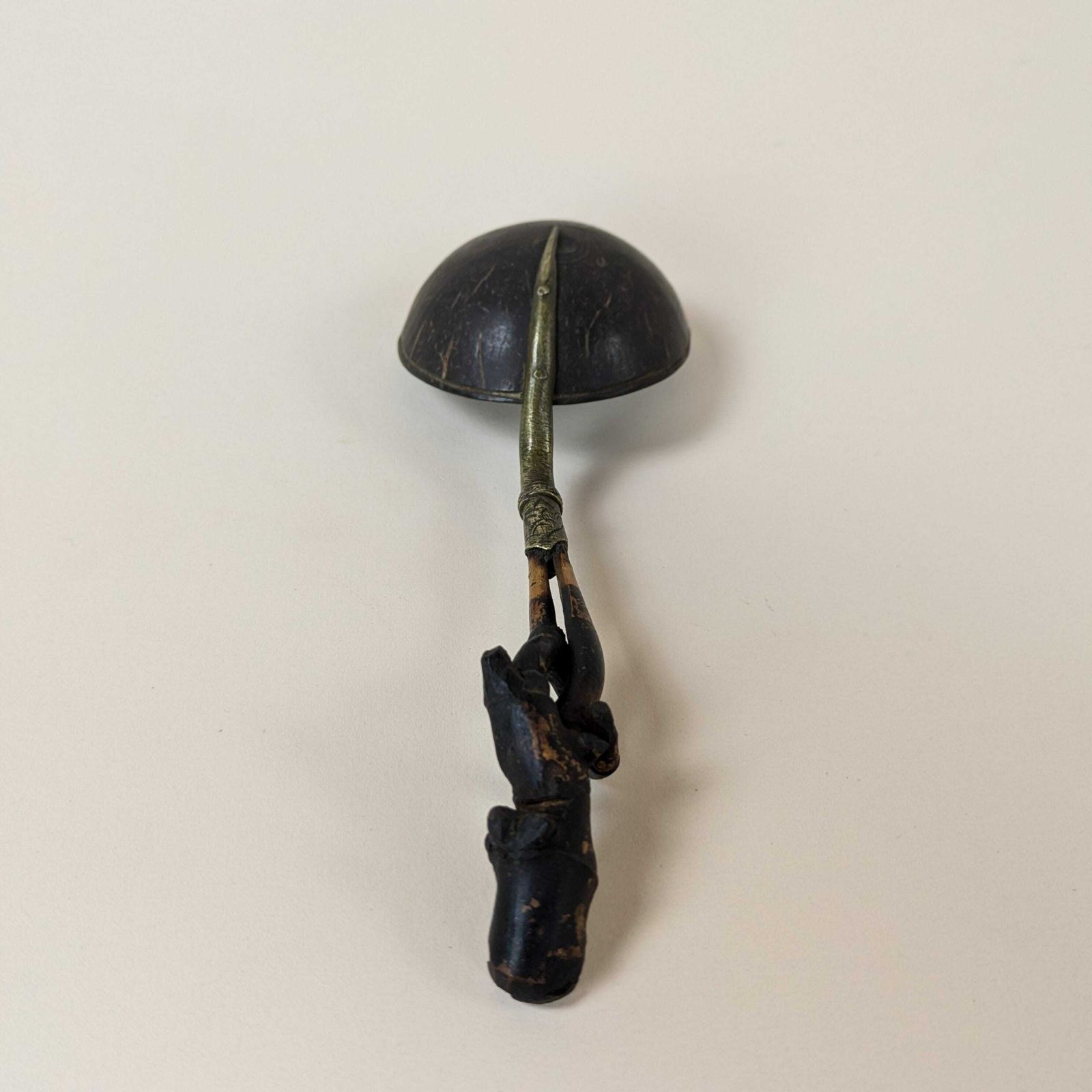 Antique Asian Ceremonial Opium Ladle Spoon Bamboo Brass & Coconut Shell From Laos Vietnam Indochina C1800 photo Home Decor