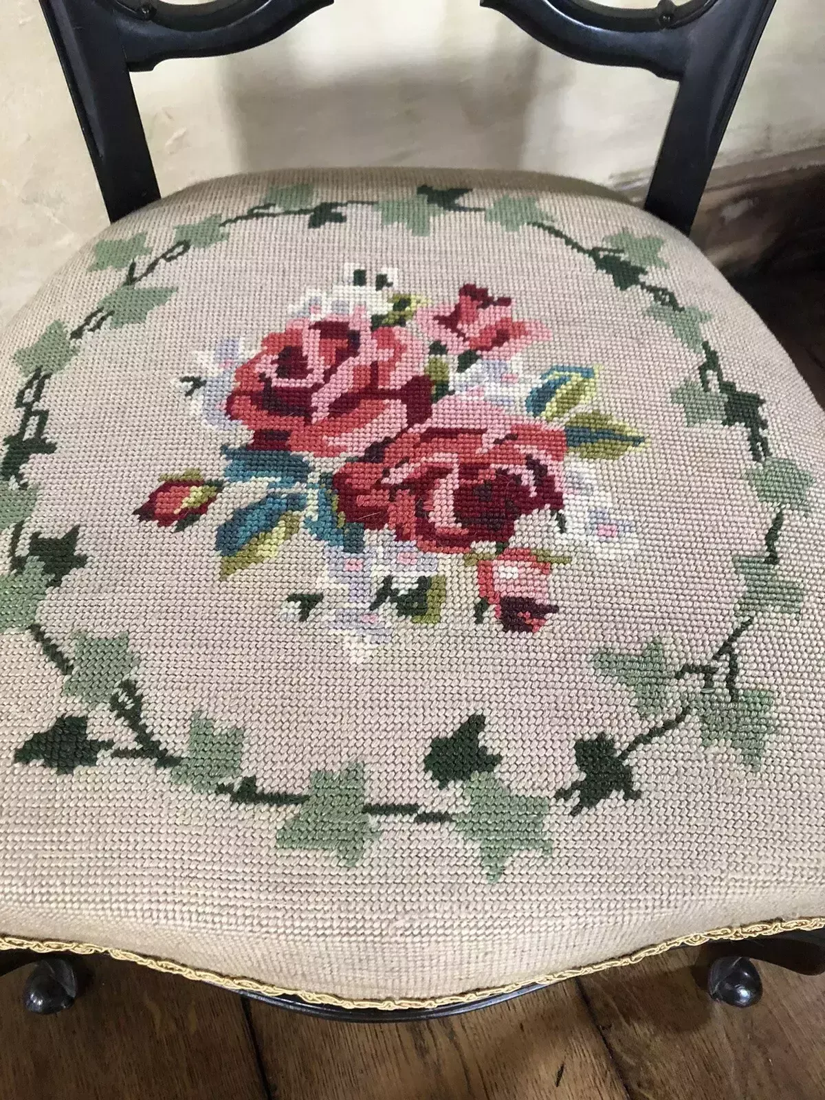 Antique Tapestry Upholstered Ornate Carved Ebonized Children’s Chair photo Furniture