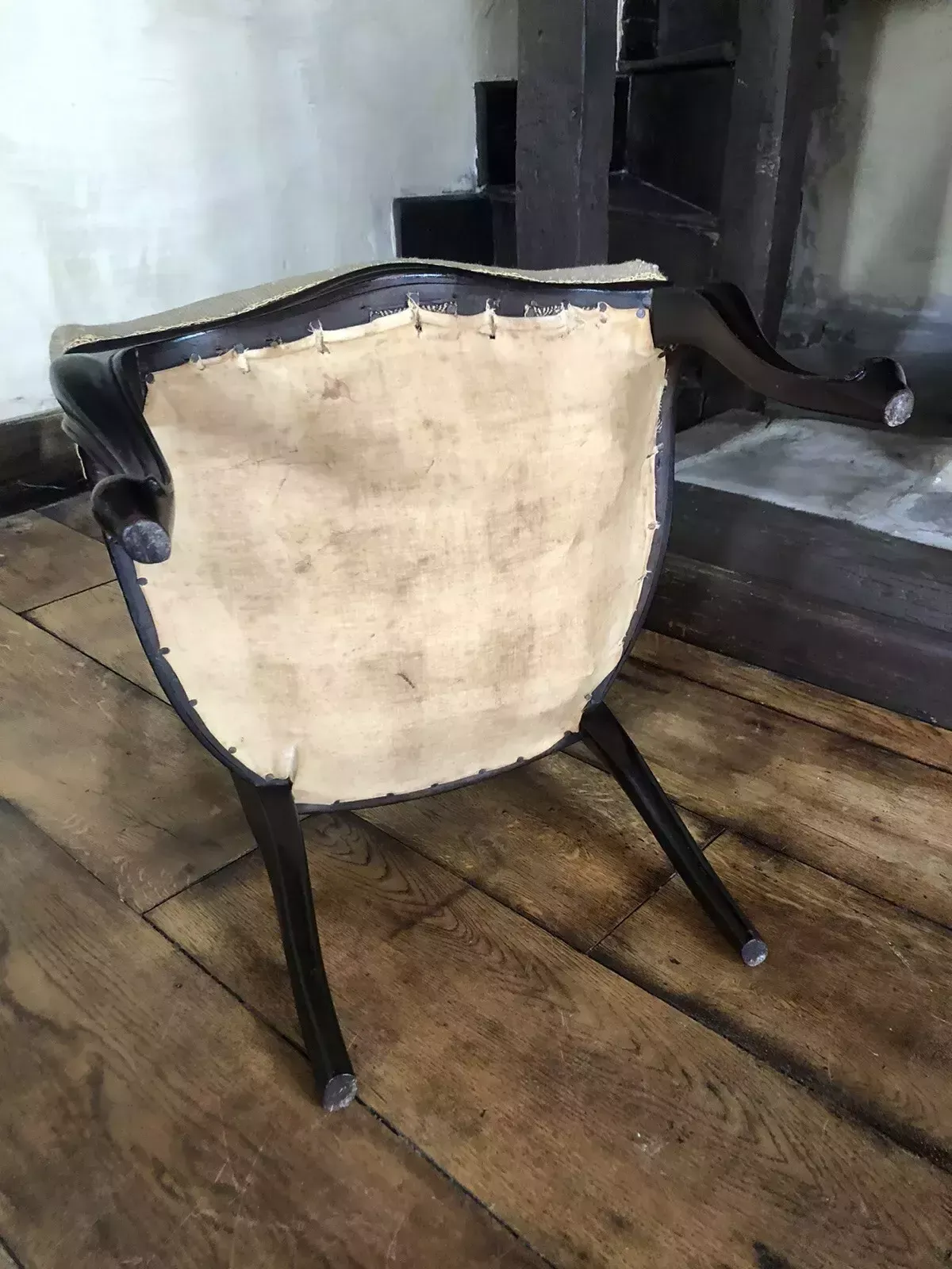 Furniture Antique Tapestry Upholstered Ornate Carved Ebonized Children’s Chair photo