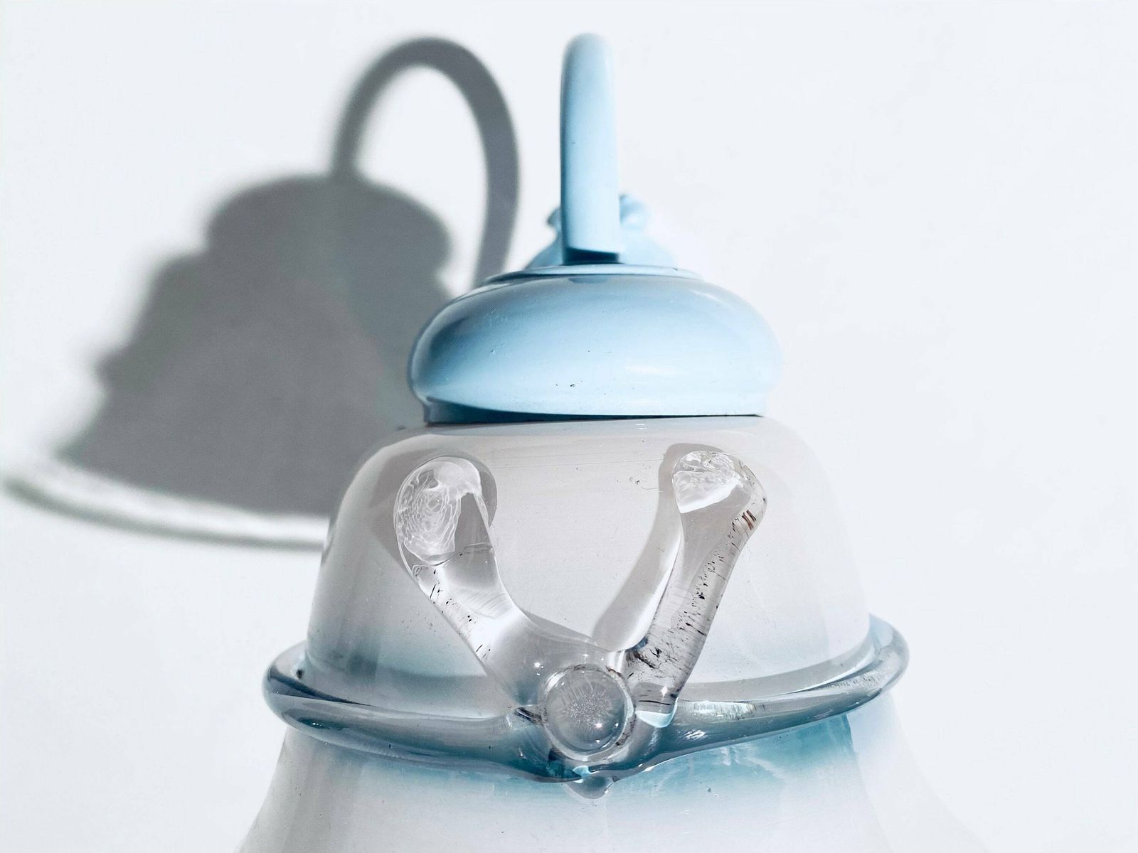 Romantic Vintage Arm Wall Lamp / Baby Blue Metal And Glass / 1960s French Decor photo 108.0