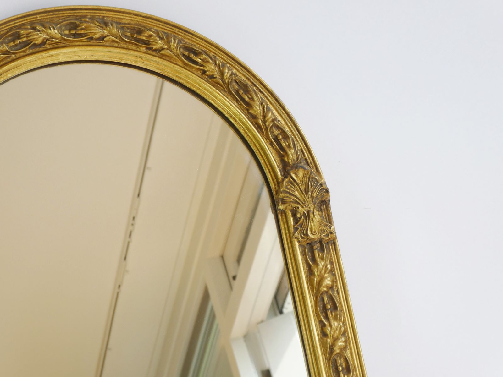 Wonderful Mid Century Asymmmetrical French Gold Mirror, Half Moon Wall Mirror With Gold Ornaments photo Home Decor
