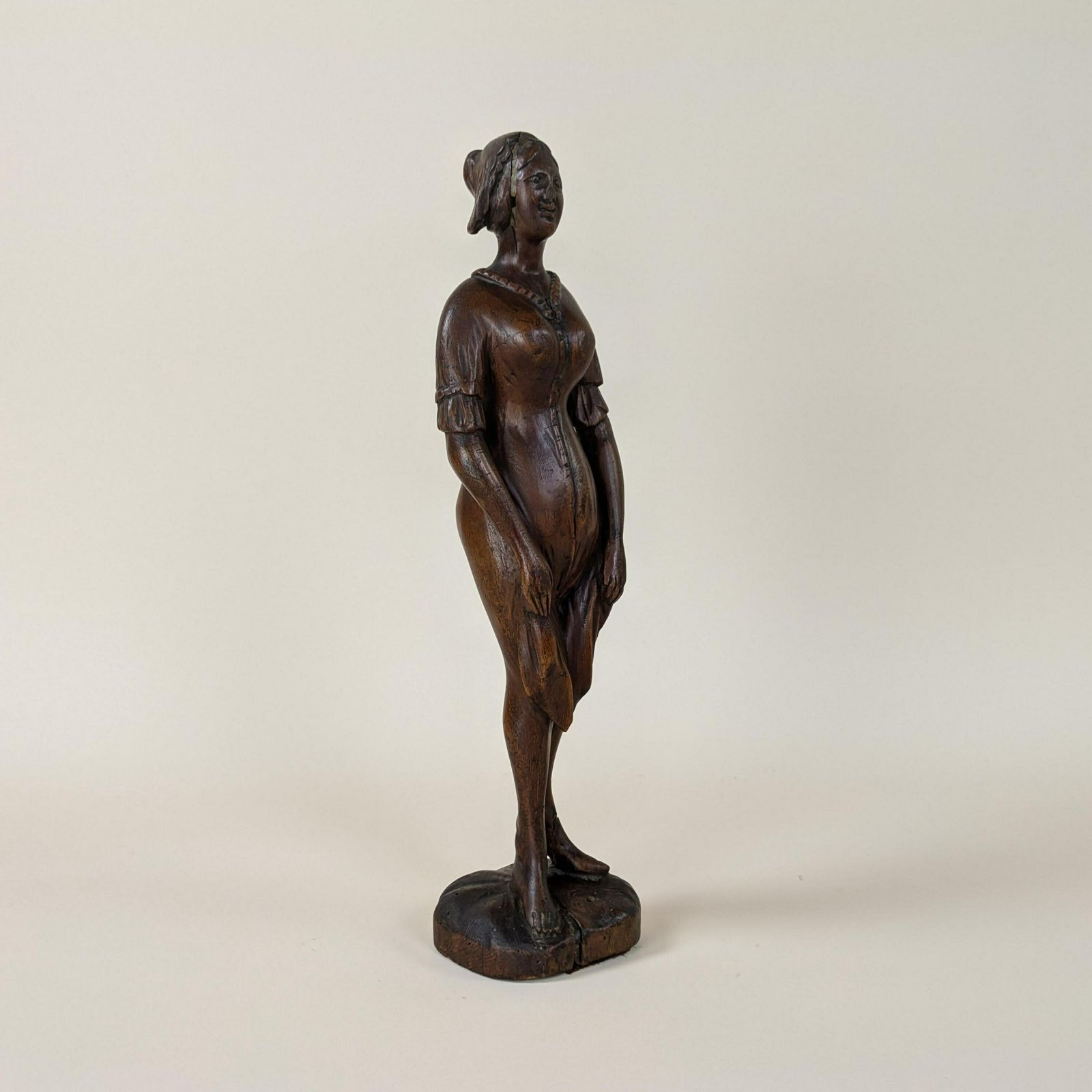 Antique French Carved Wood Female Brothel Statue, Old Erotic Wooden Figurine, Curiosa Statuette Curiosity Collector, Brothel Sign photo for sale
