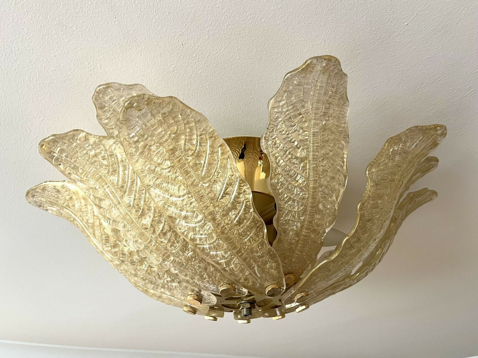 Lighting Golden Murano Glass Flush Mount Ceiling Light By Barovier & Toso, Italy 2002 photo