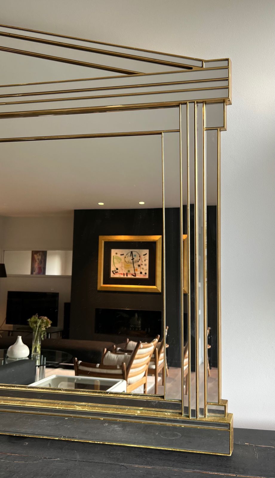 photo furniture Large Domus Mirror In Wood, Golden Plexiglass And Mirrors