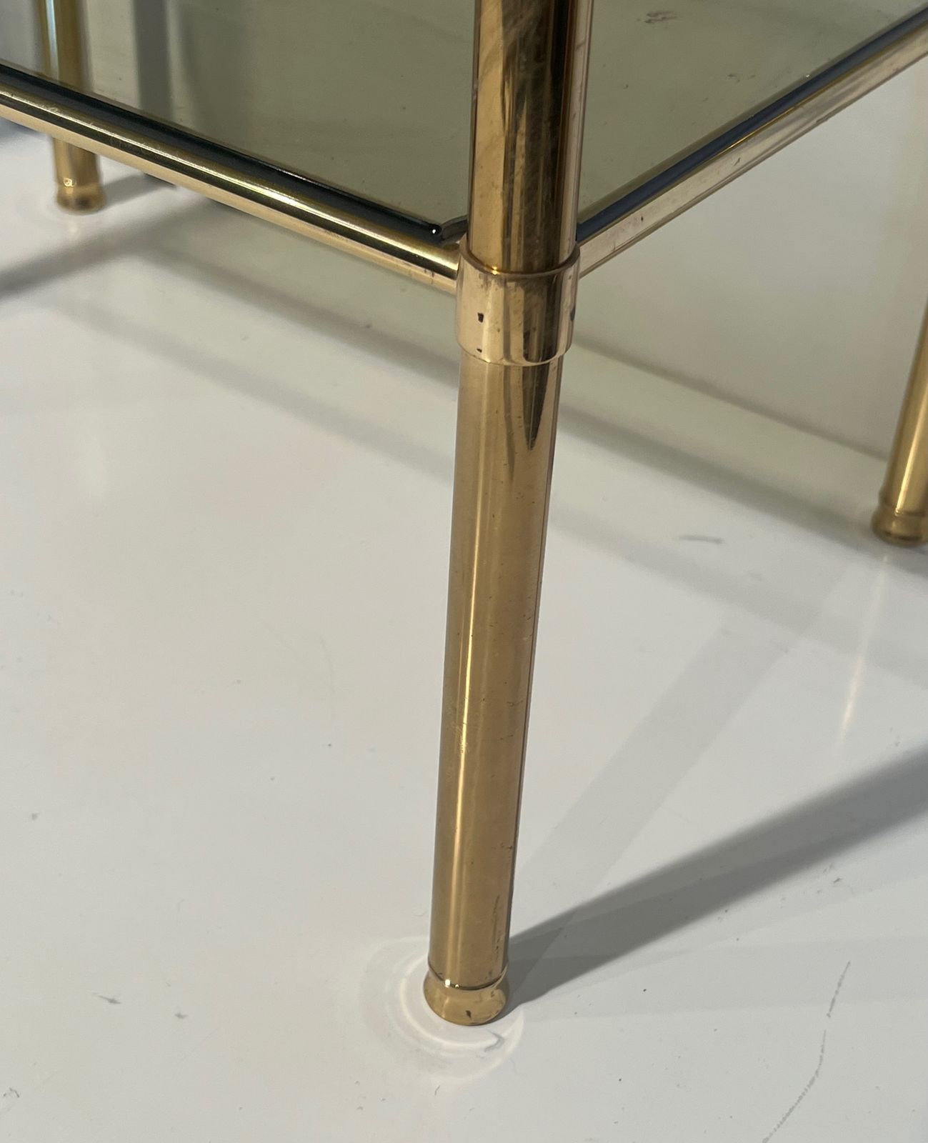Pair Of Brass End Tables With Smoked Glass Trays. Circa 1970 photo 1850.0