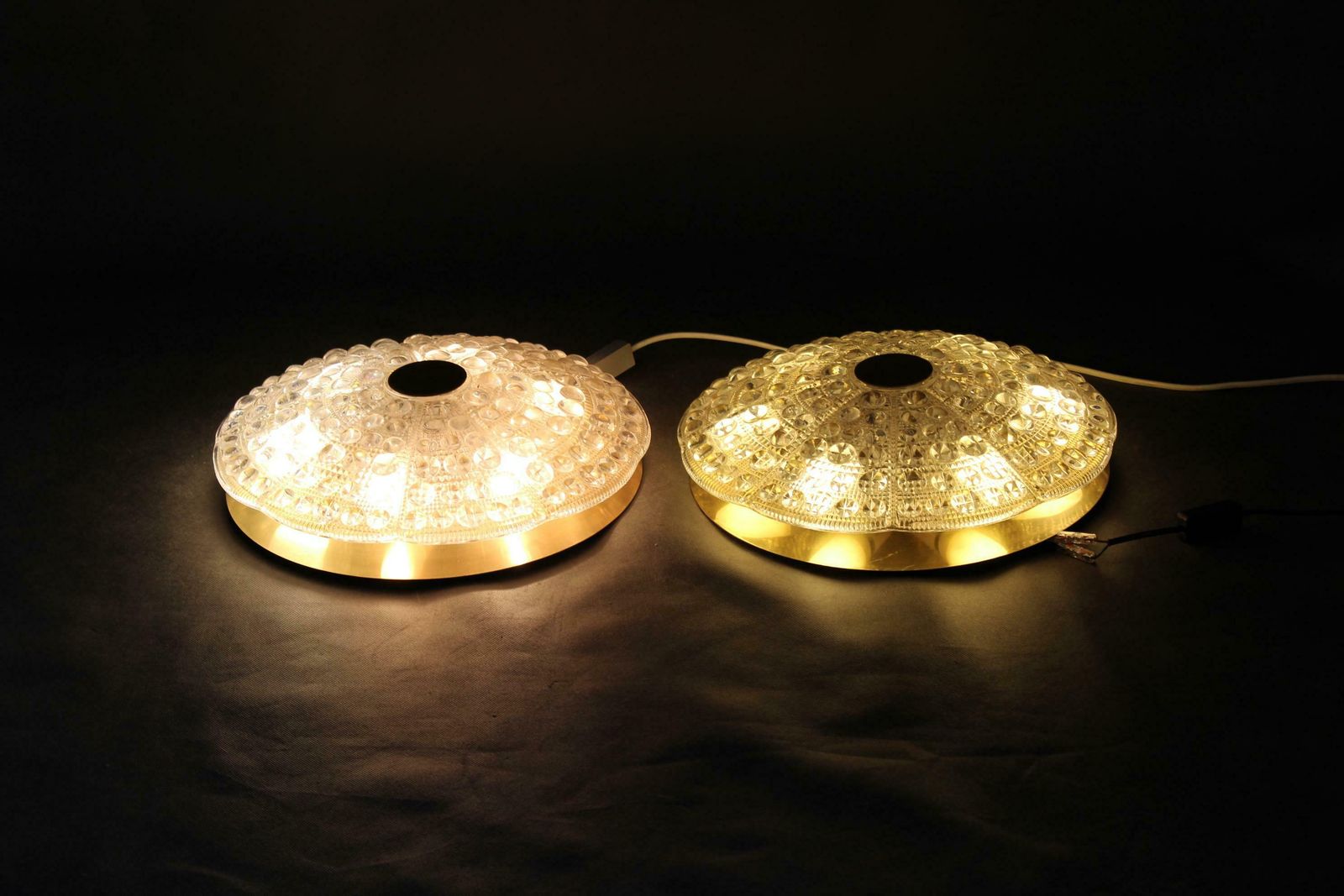 photo for sale 1970s Carl Fagerlund Pair Of Brass And Glass Ceiling Lamps, Sweden