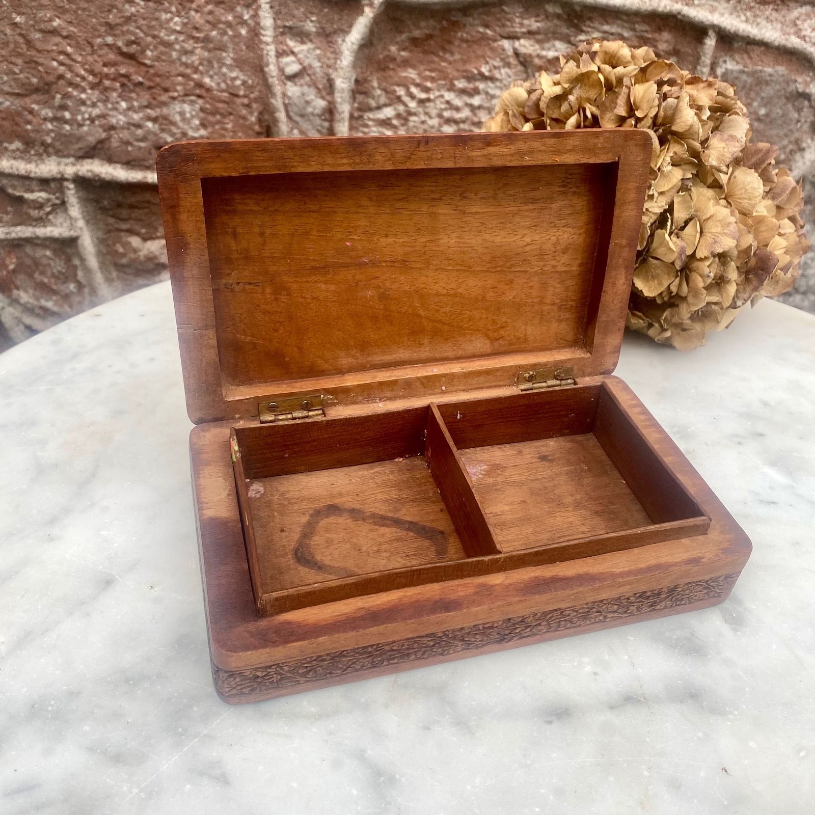 Antique 1920s Hand Carved Indian Rosewood Cigar Cigarette Case Pencil Pen Box photo Home Decor