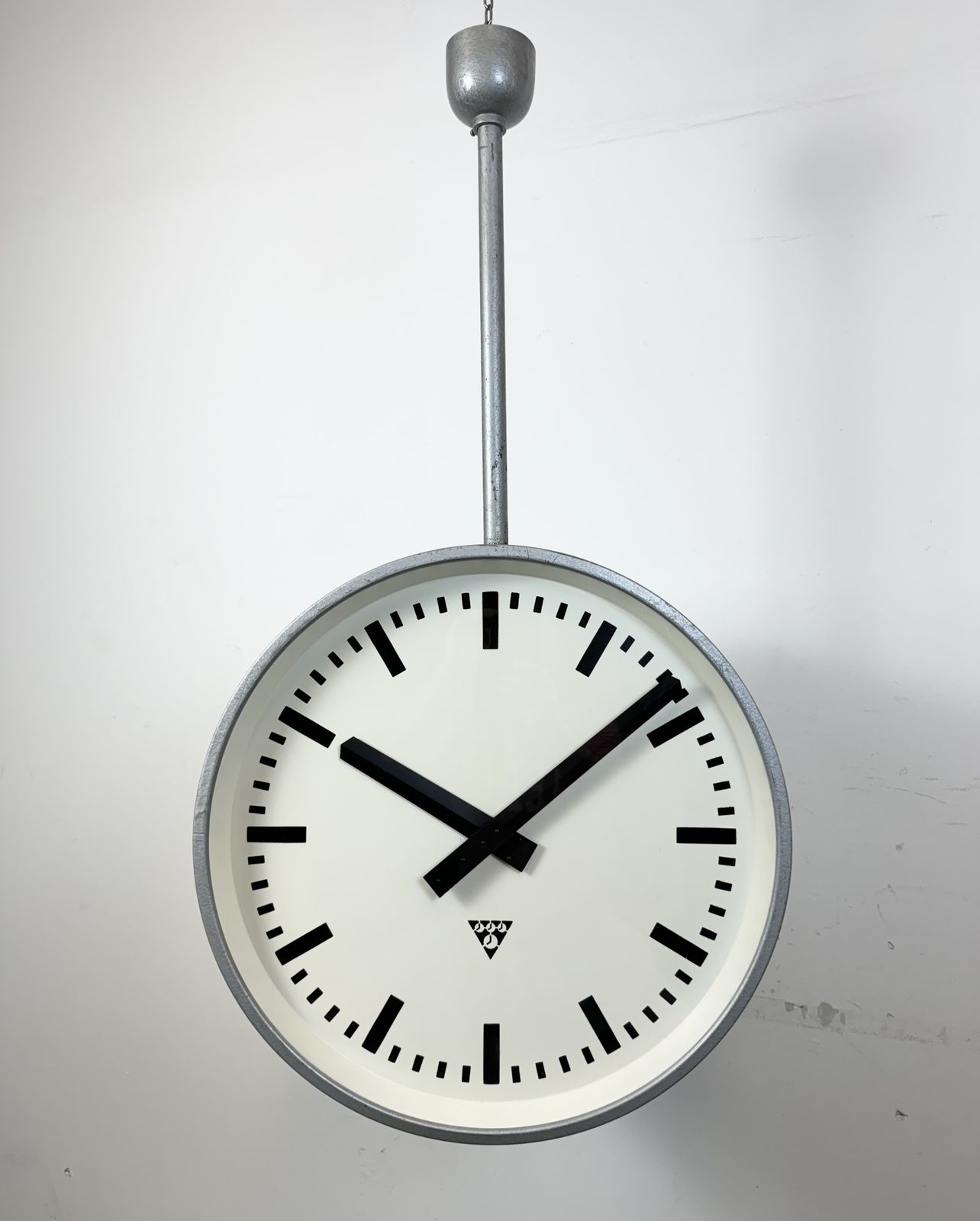 Huge Industrial Double Sided Railway Or Factory Clock From Pragotron, 1960s photo vinterior