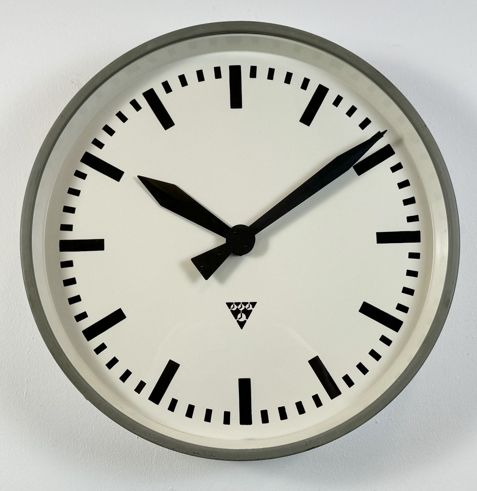 photo for sale Large Grey Industrial Factory Wall Clock From Pragotron, 1960s
