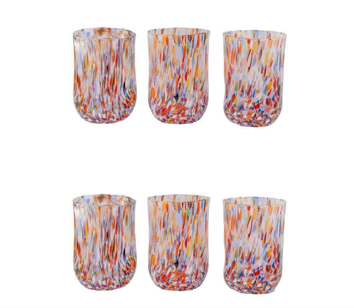 Denver, Set Of 6 Murano Glasses Color "Millefiori" Handmade, Murano Glass Made In Italy