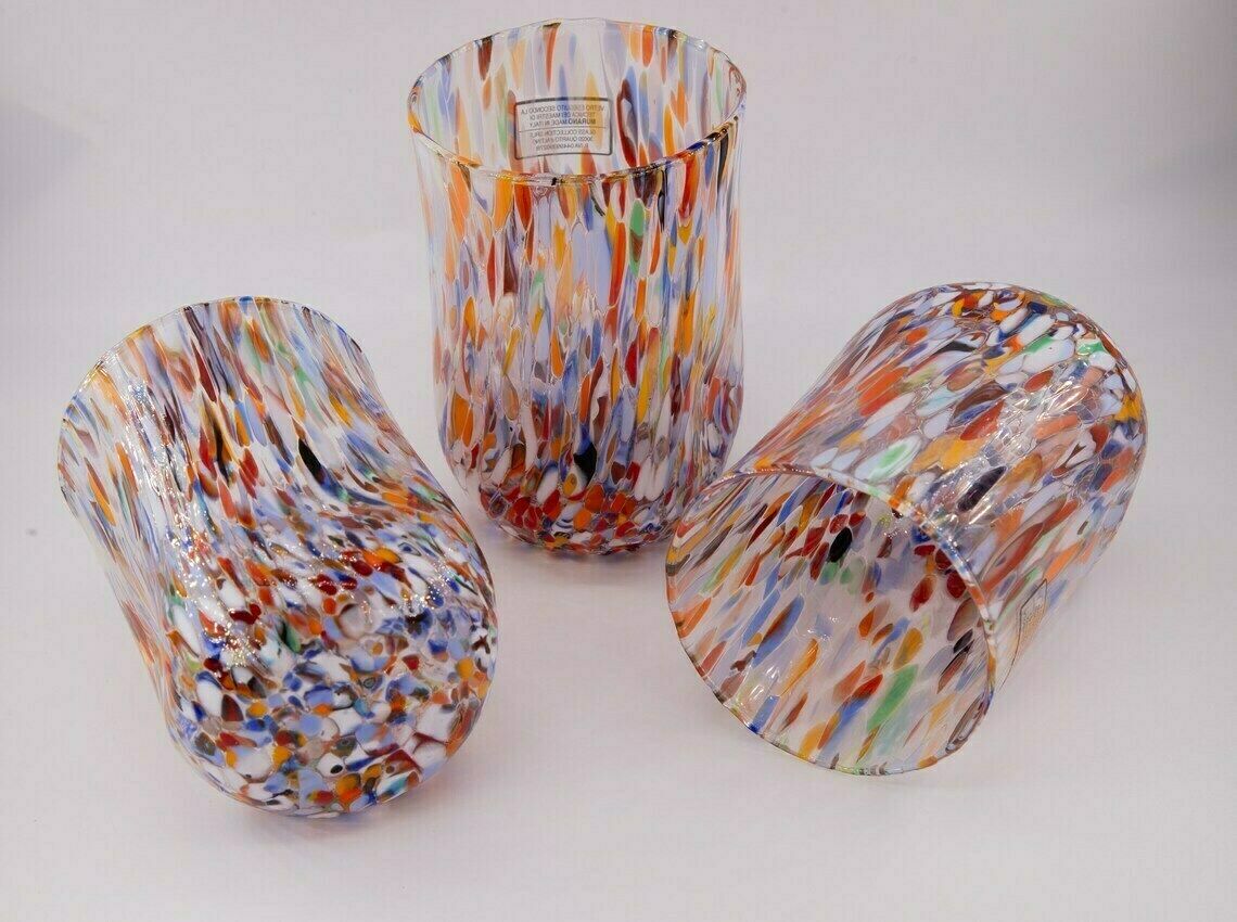 Denver, Set Of 6 Murano Glasses Color "Millefiori" Handmade, Murano Glass Made In Italy photo for sale