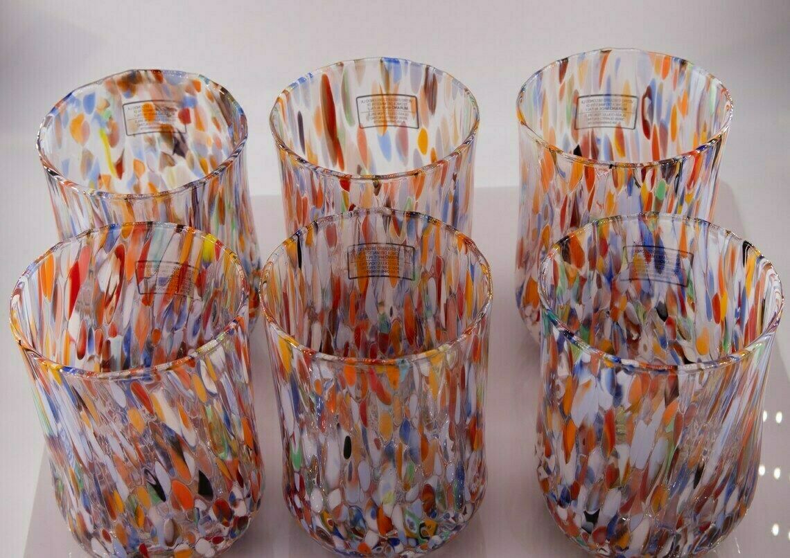 Denver, Set Of 6 Murano Glasses Color "Millefiori" Handmade, Murano Glass Made In Italy photo vintage