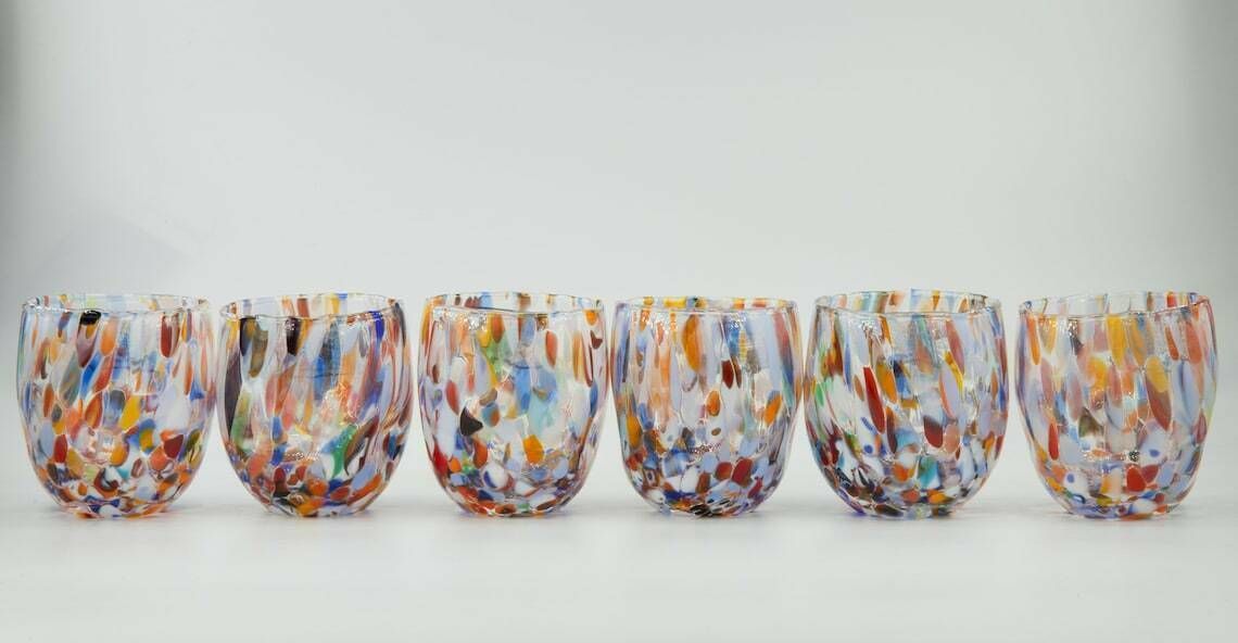 Buenos Aires, Set Of 6 Murano Shot Glasses Color "Millefiori" Handmade, Murano Glass Made In Italy photo for sale