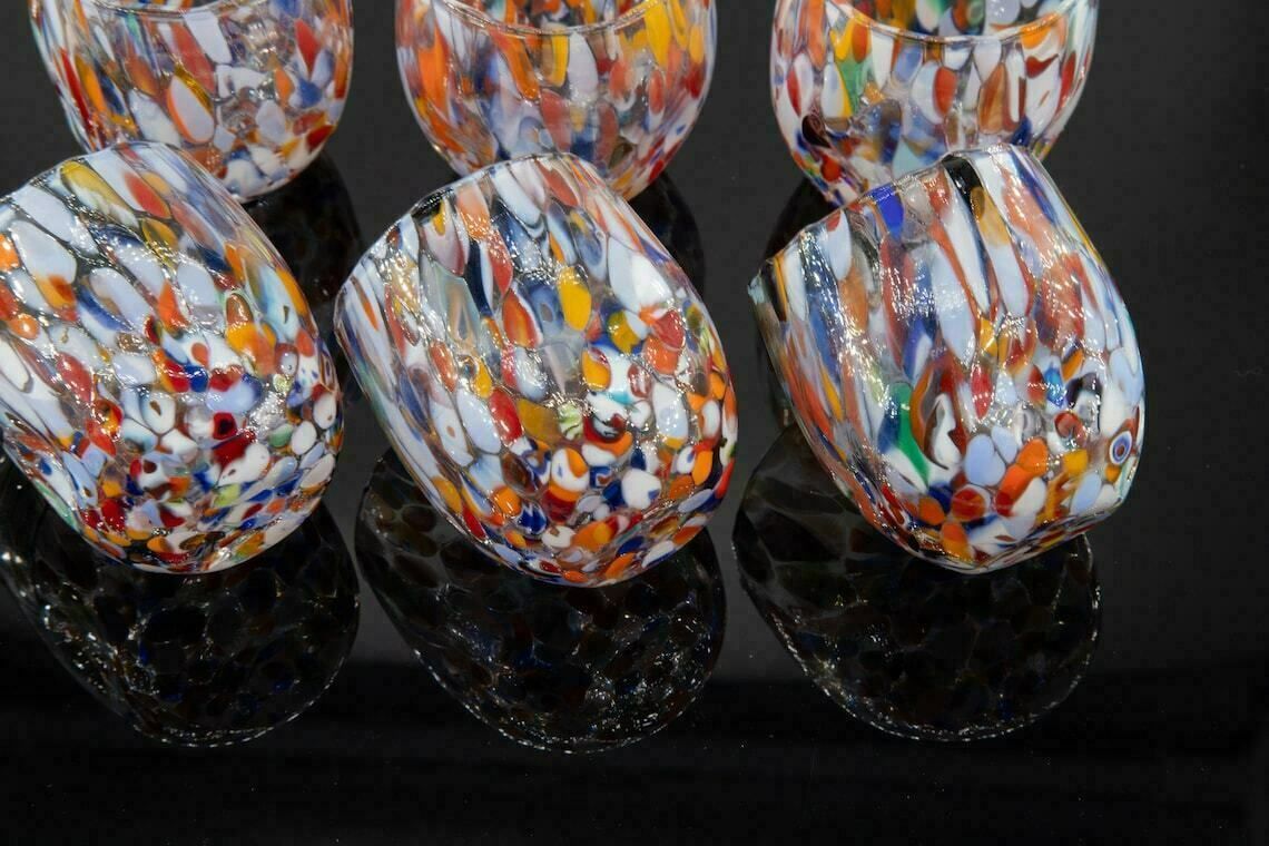photo for sale Buenos Aires, Set Of 6 Murano Shot Glasses Color "Millefiori" Handmade, Murano Glass Made In Italy