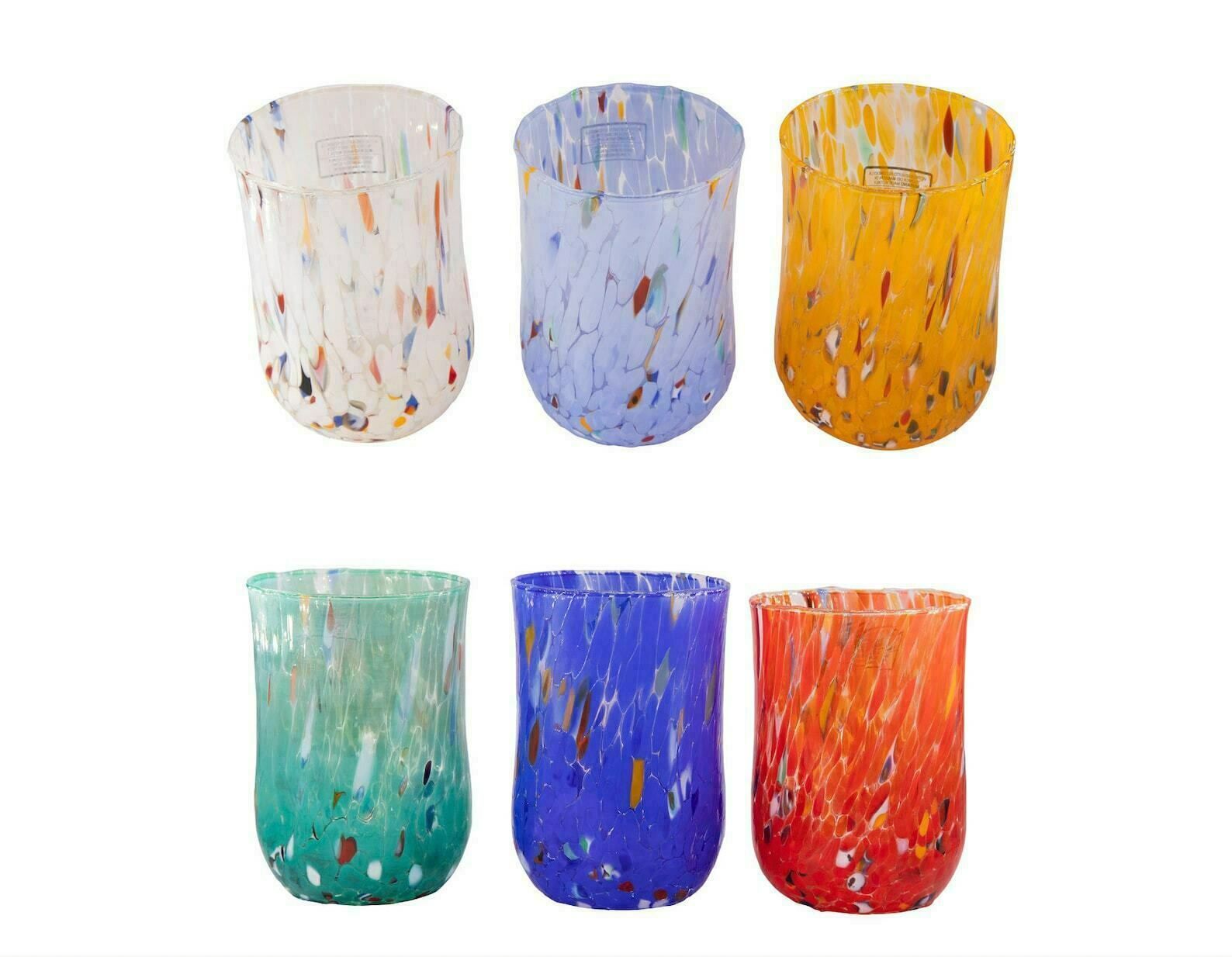 Panama City, Set Of 6 Murano Drink\Water Glasses Color "Multicolor" Handmade, Murano Glass, Made In Italy
