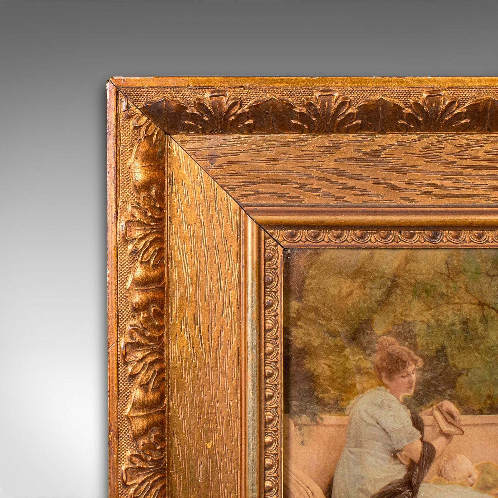 Antique Convex Glass Print, Continental, Framed Art, Impressionist, Victorian photo 895.0