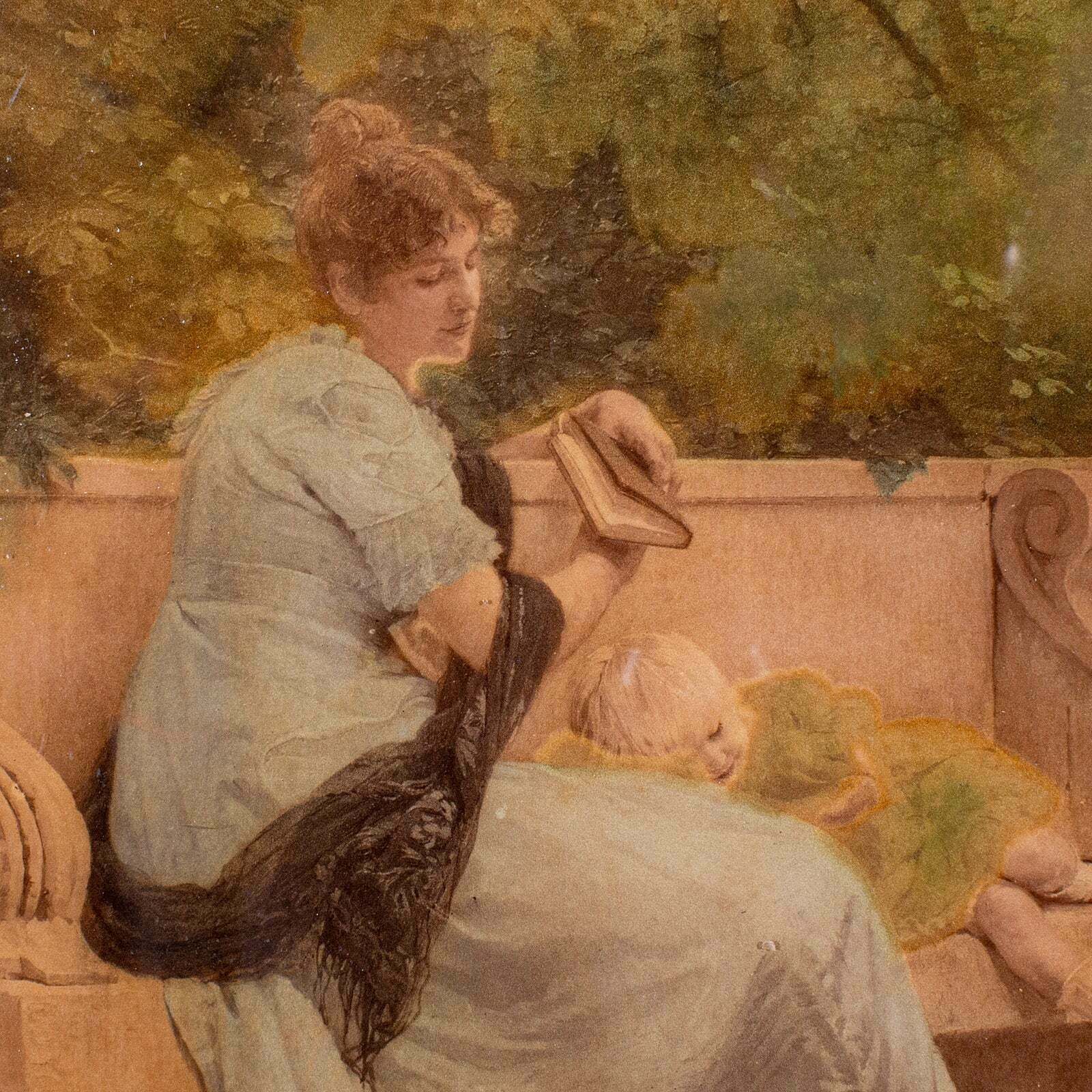Antique Convex Glass Print, Continental, Framed Art, Impressionist, Victorian photo buy