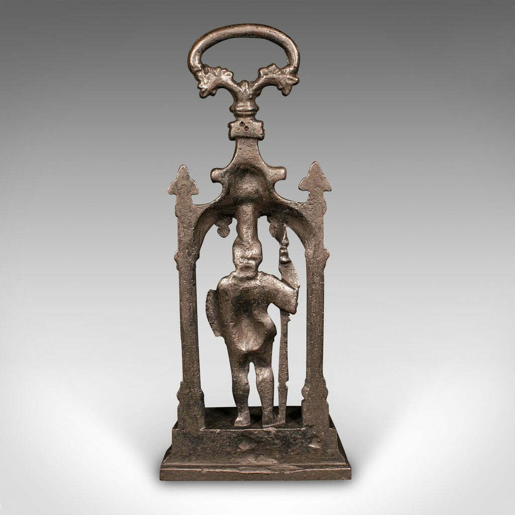 Heavy Antique Door Sentry, English Cast Iron, Knight Doorstop, Keeper, Victorian photo for sale
