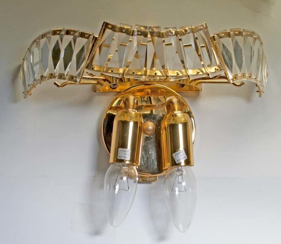 Lighting Pair Of Venini Midcentury Brass And Murano Glass "Triedri" Sconces, 1970s photo