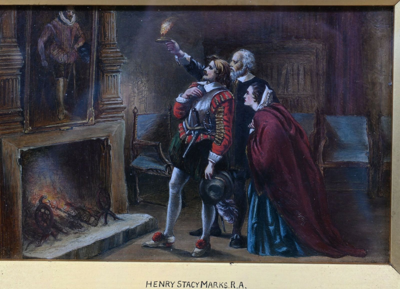 Victorian Oil Painting Shakespeare Portrait 1860 Signed photo furniture