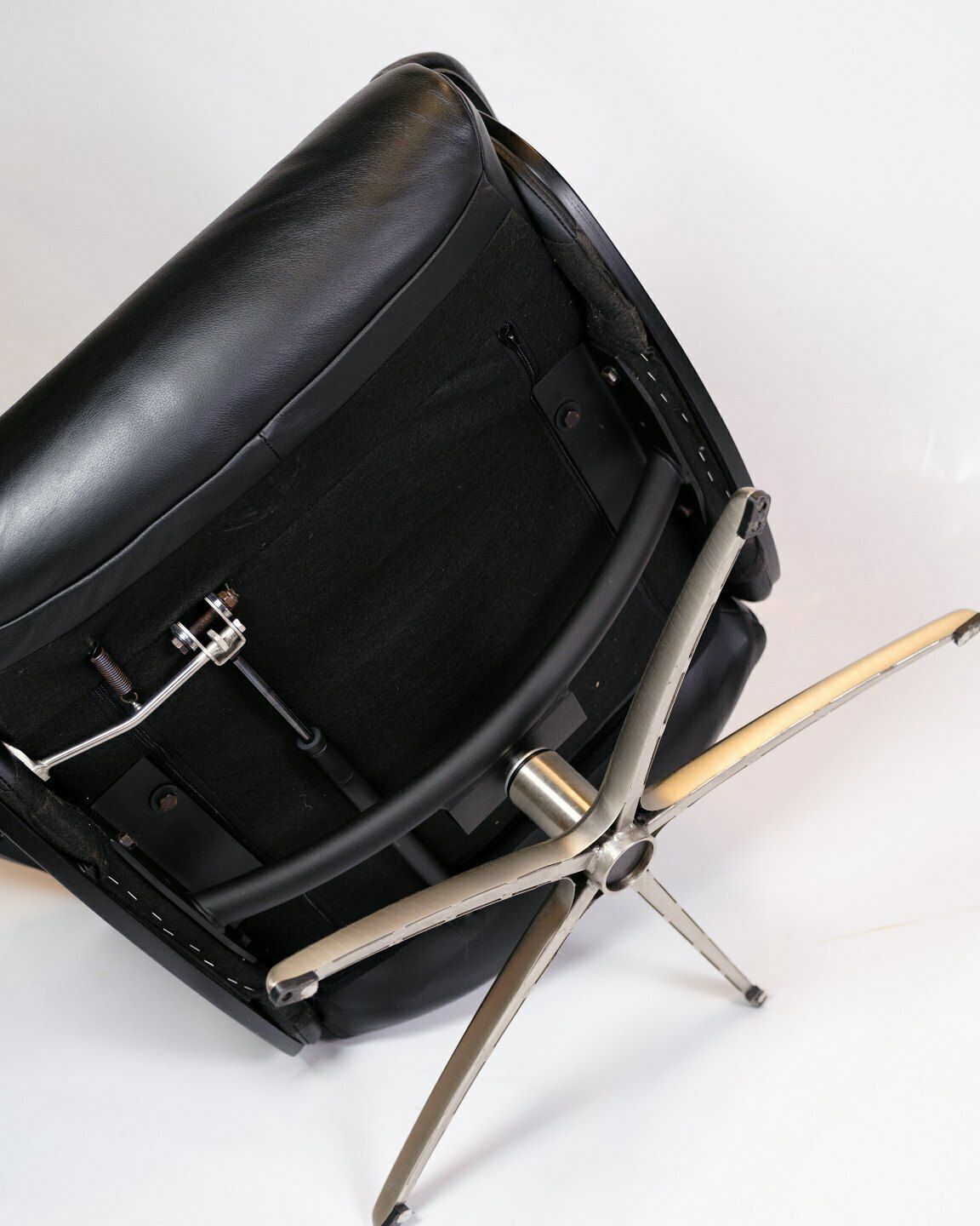 Lounge Chair In Black Leather With Aluminum Swivel From 1970s photo buy