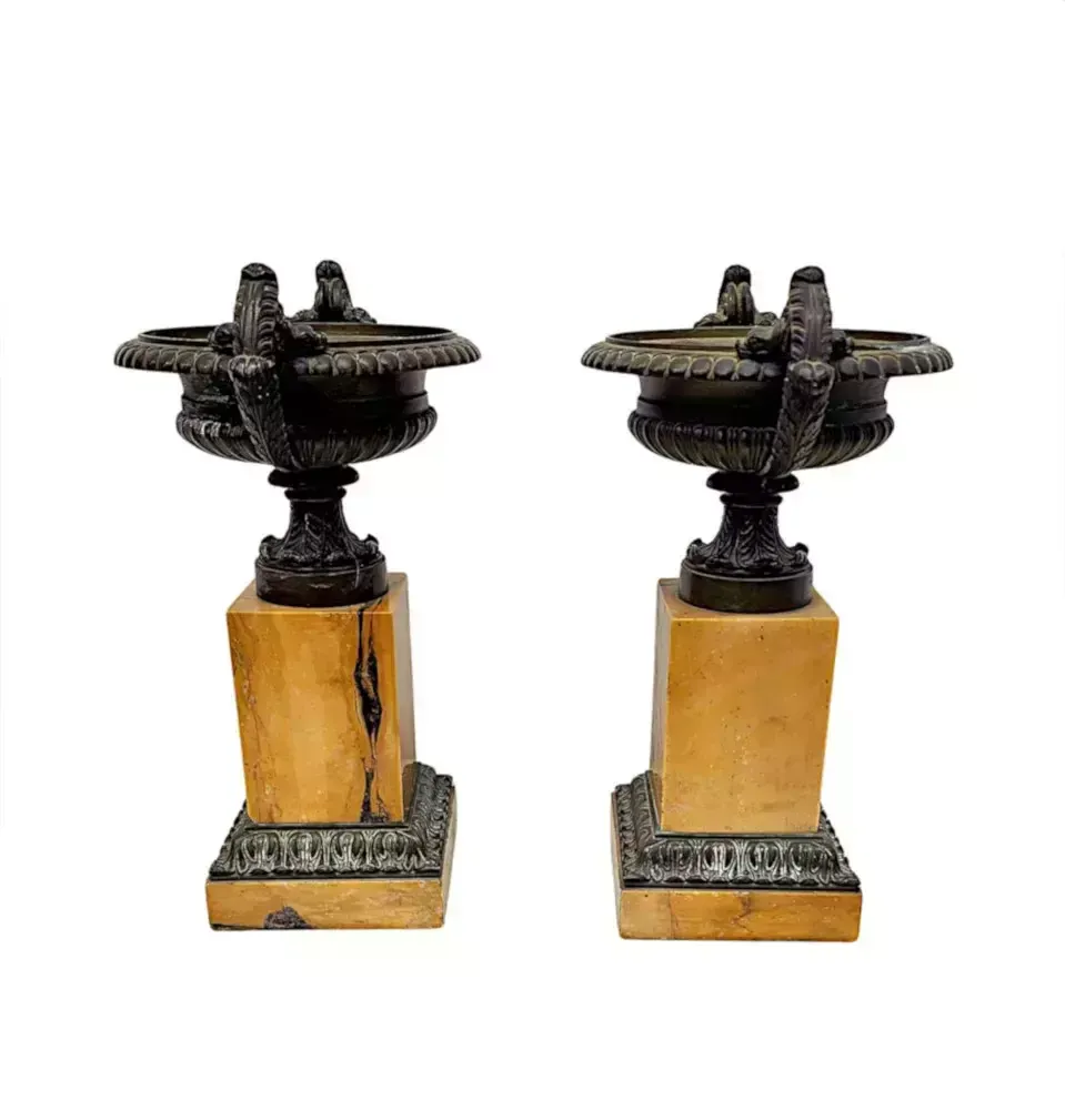 A Very Rare Pair Of 19th Century Bronze And Sienna Marble Tazza Urns photo furniture