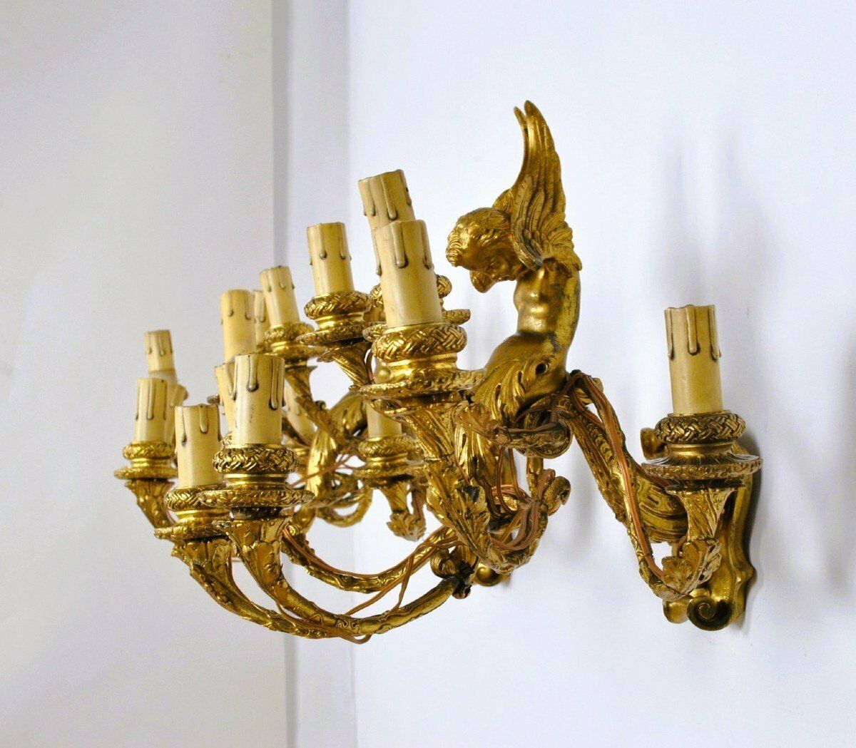 Pair Of Gilt Bronze Wall Lights With Winged Putti, Napoleon III, 19th Century photo furniture