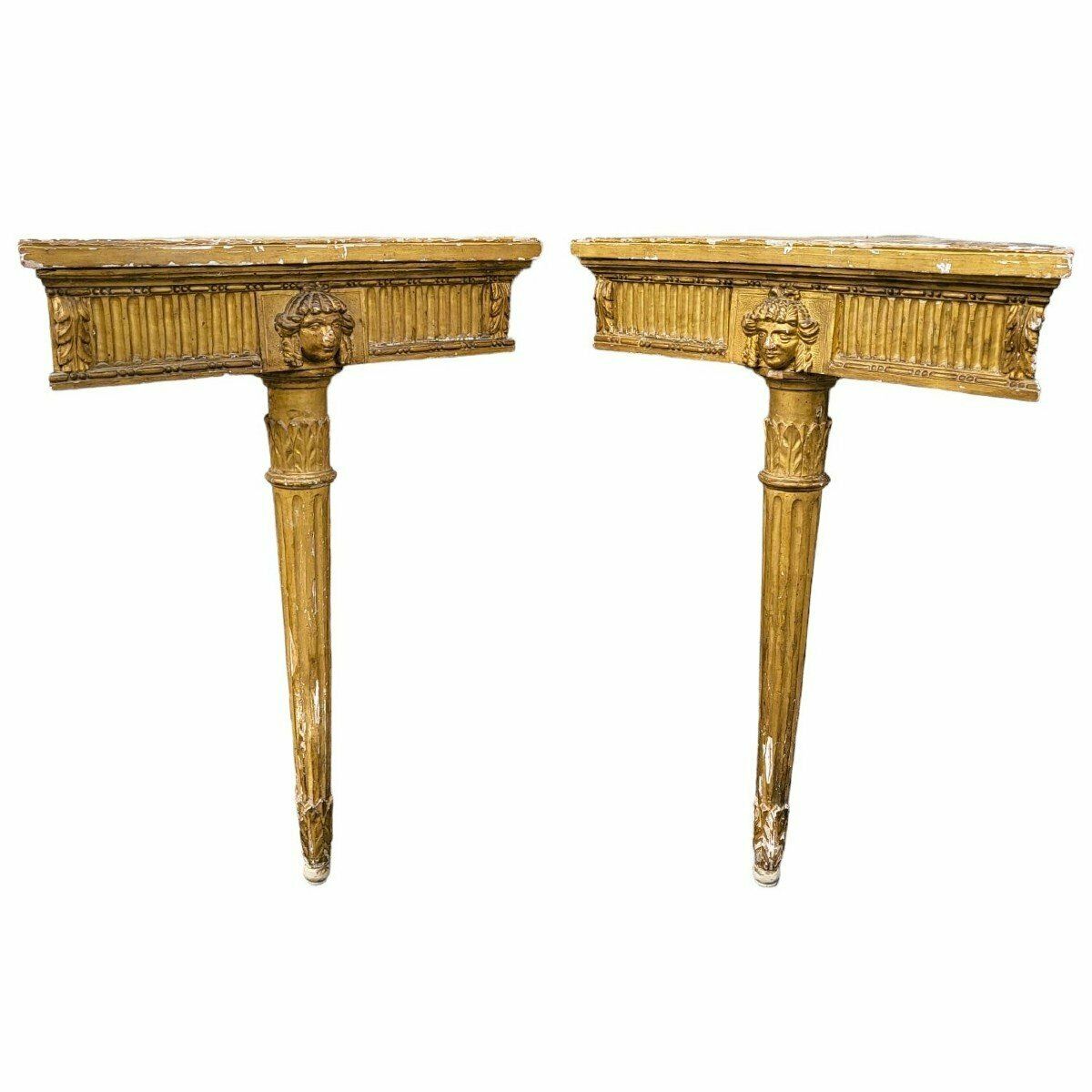 Pair Of Louis XVI Style Gilded Wood Corner Consoles photo Furniture