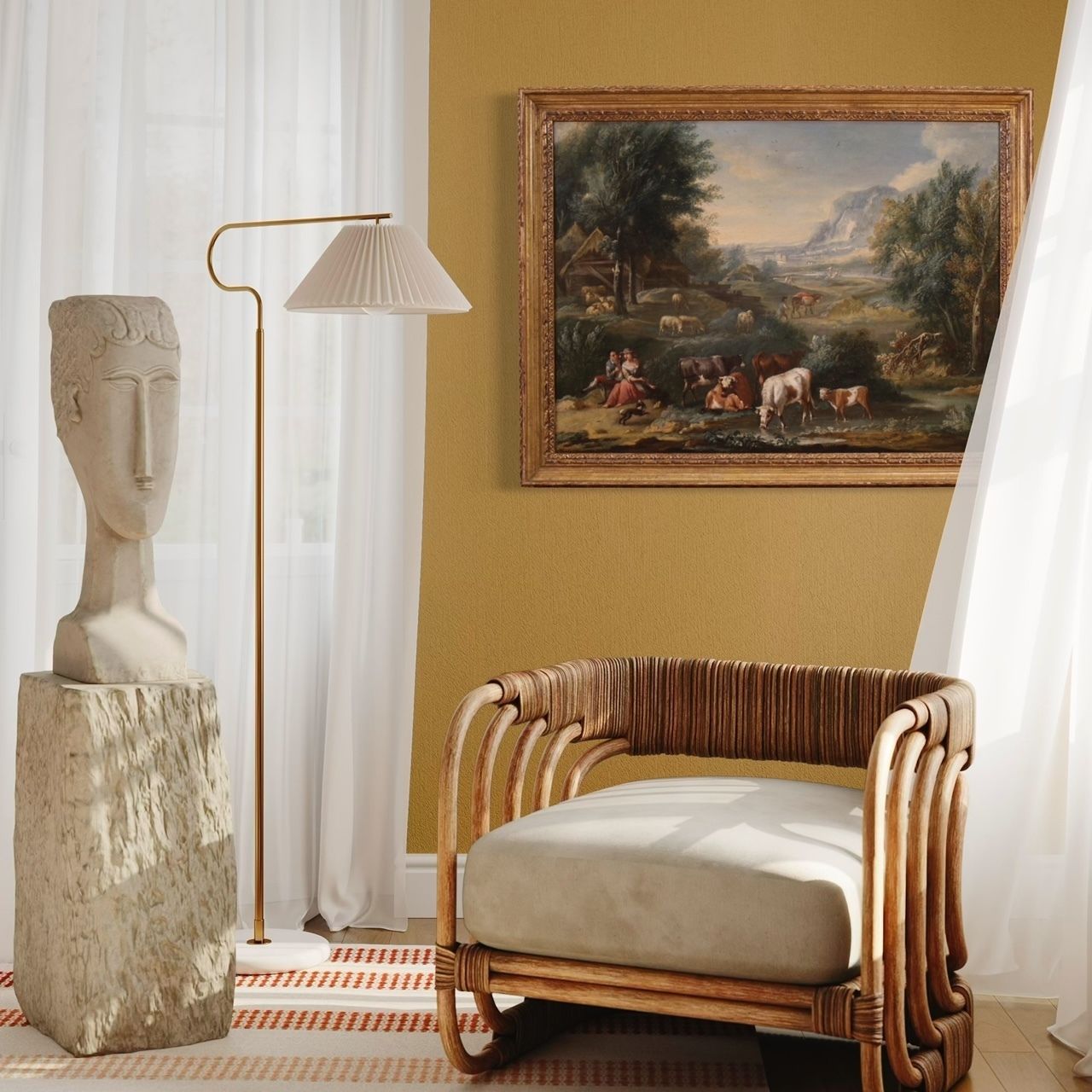 photo vinterior Refined 18th Century Bucolic Landscape Painting